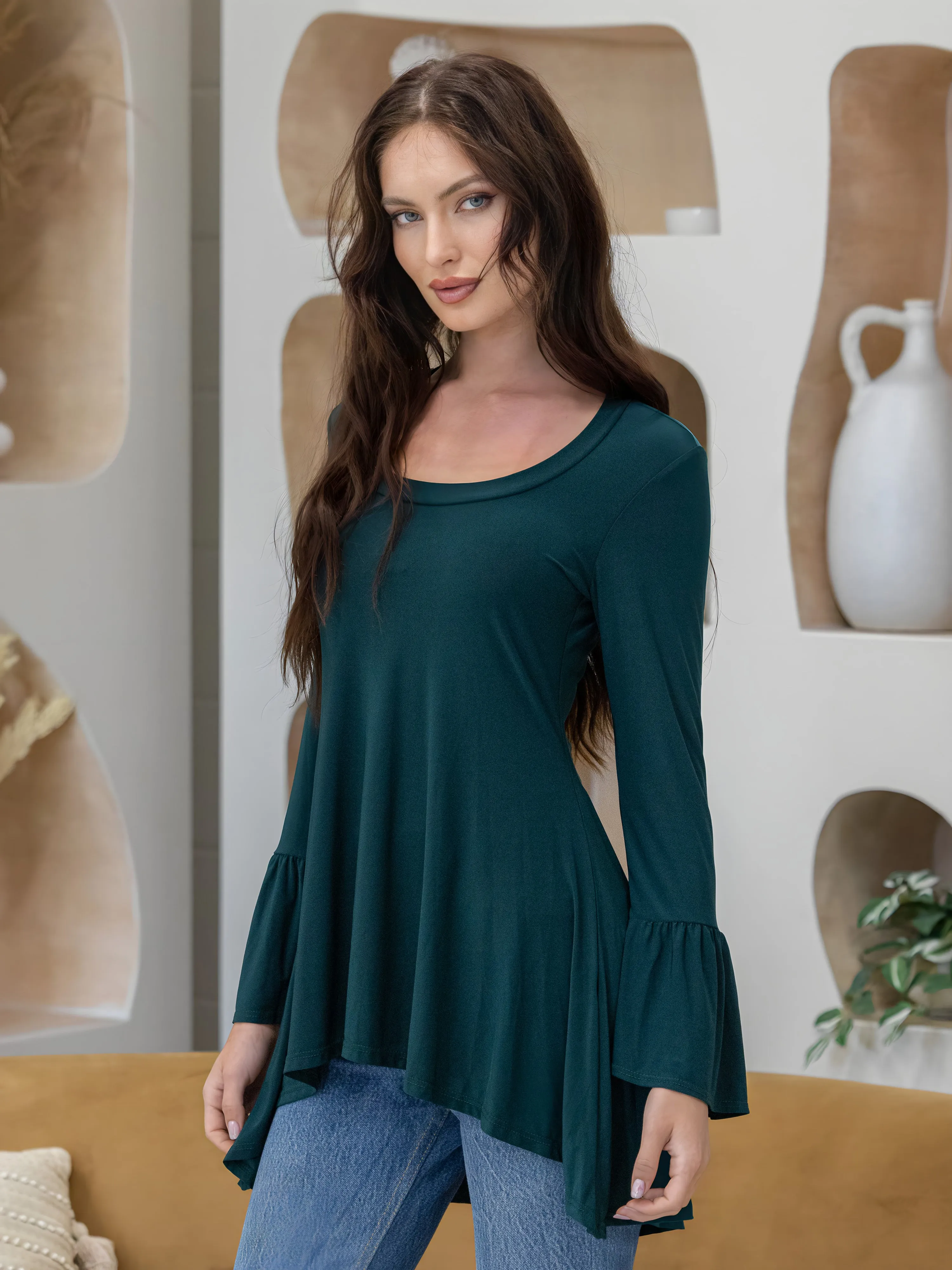 Long Bell Sleeve High Low Tunic Top sold by 24/7 Comfort Apparel