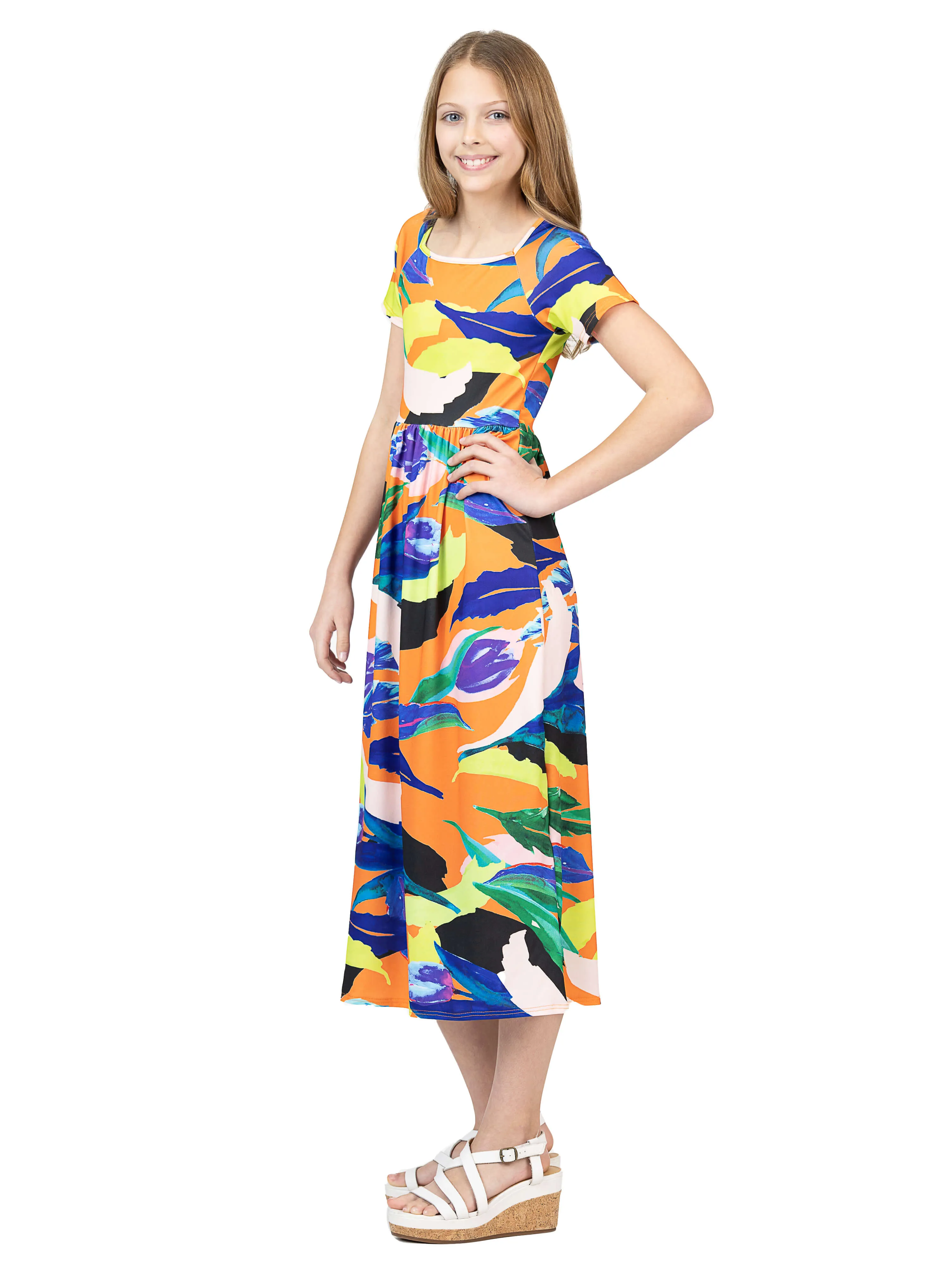 24sevenkid Girls Bright Floral Print Short Sleeve Maxi Dress sold by 24/7 Comfort Apparel product image thumbnail 4