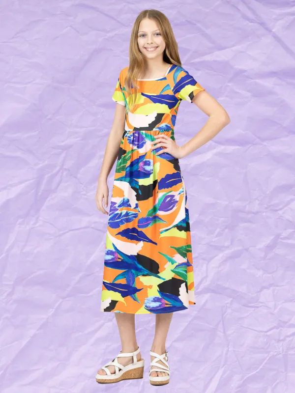 24sevenkid Girls Bright Floral Print Short Sleeve Maxi Dress sold by 24/7 Comfort Apparel
