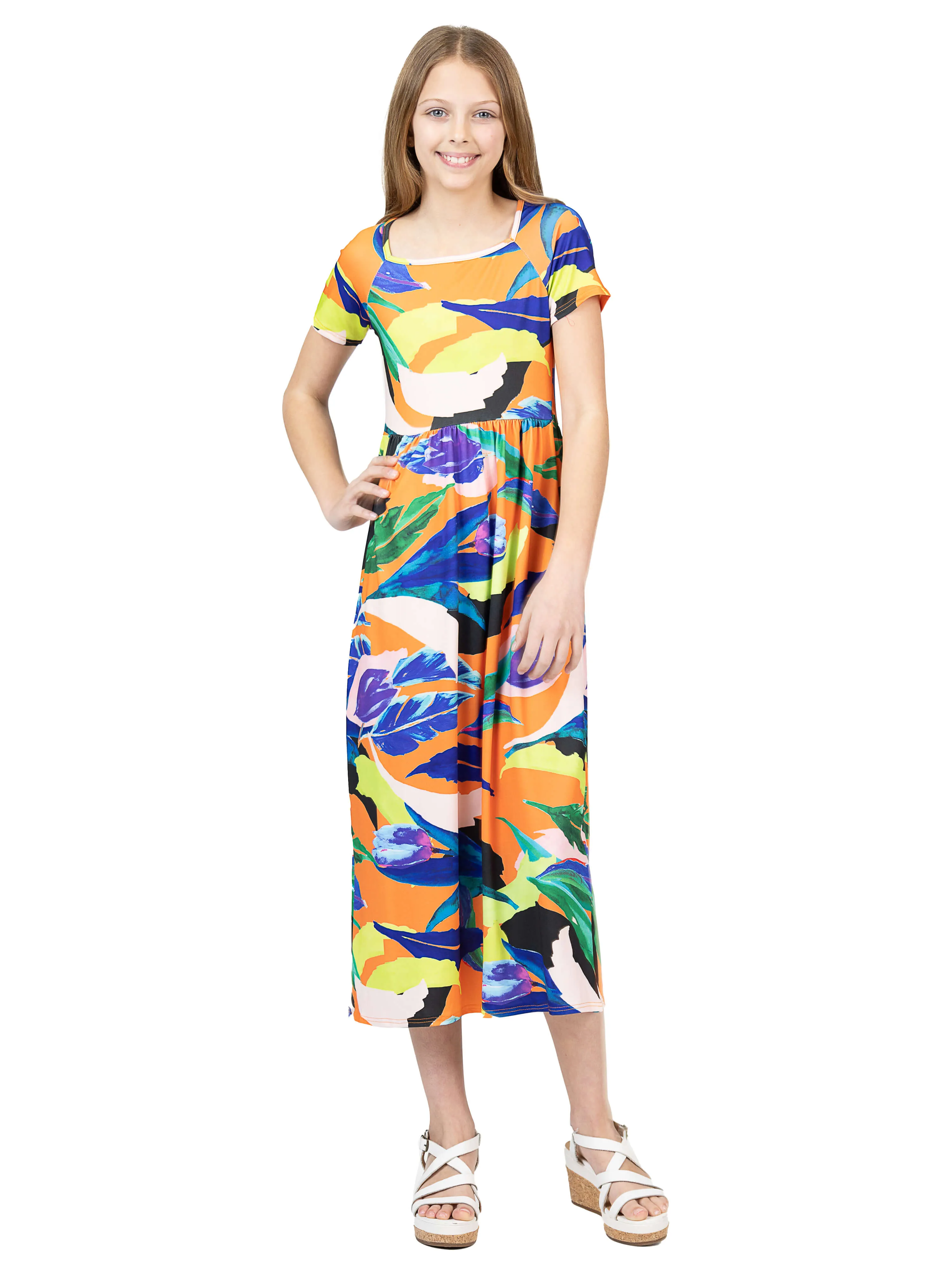 24sevenkid Girls Bright Floral Print Short Sleeve Maxi Dress sold by 24/7 Comfort Apparel product image thumbnail 3