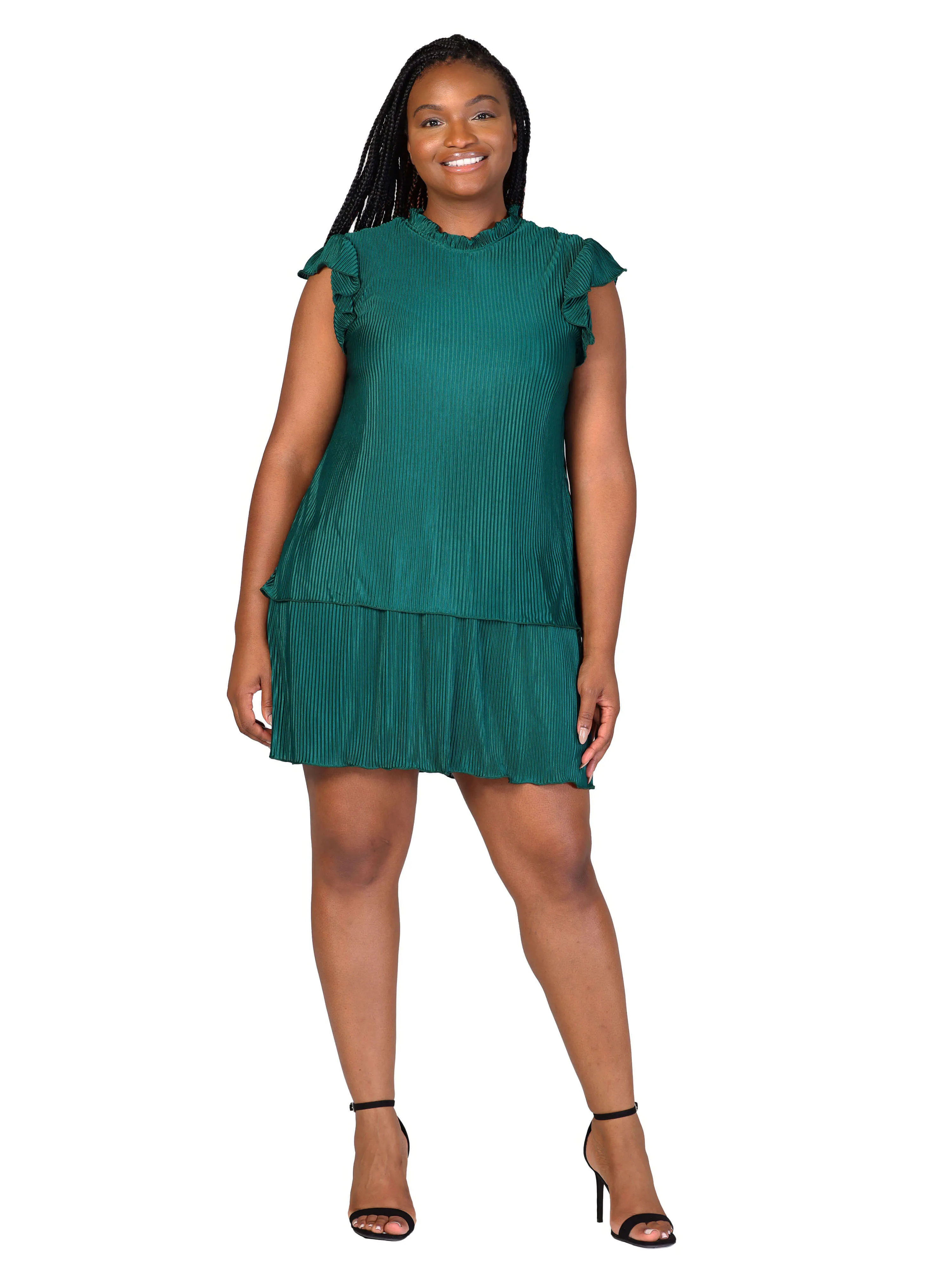 Plus Size Ruffle Cap Sleeve High Neck Pleated Tiered Mini Dress sold by 24/7 Comfort Apparel product image thumbnail 3