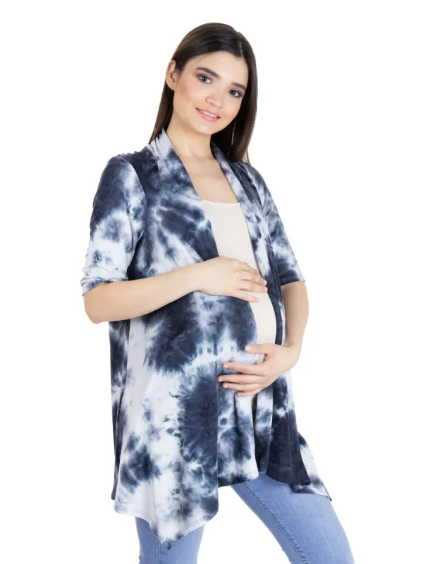 Tie Dye Elbow Sleeve Open Front Maternity Cardigan sold by 24/7 Comfort Apparel