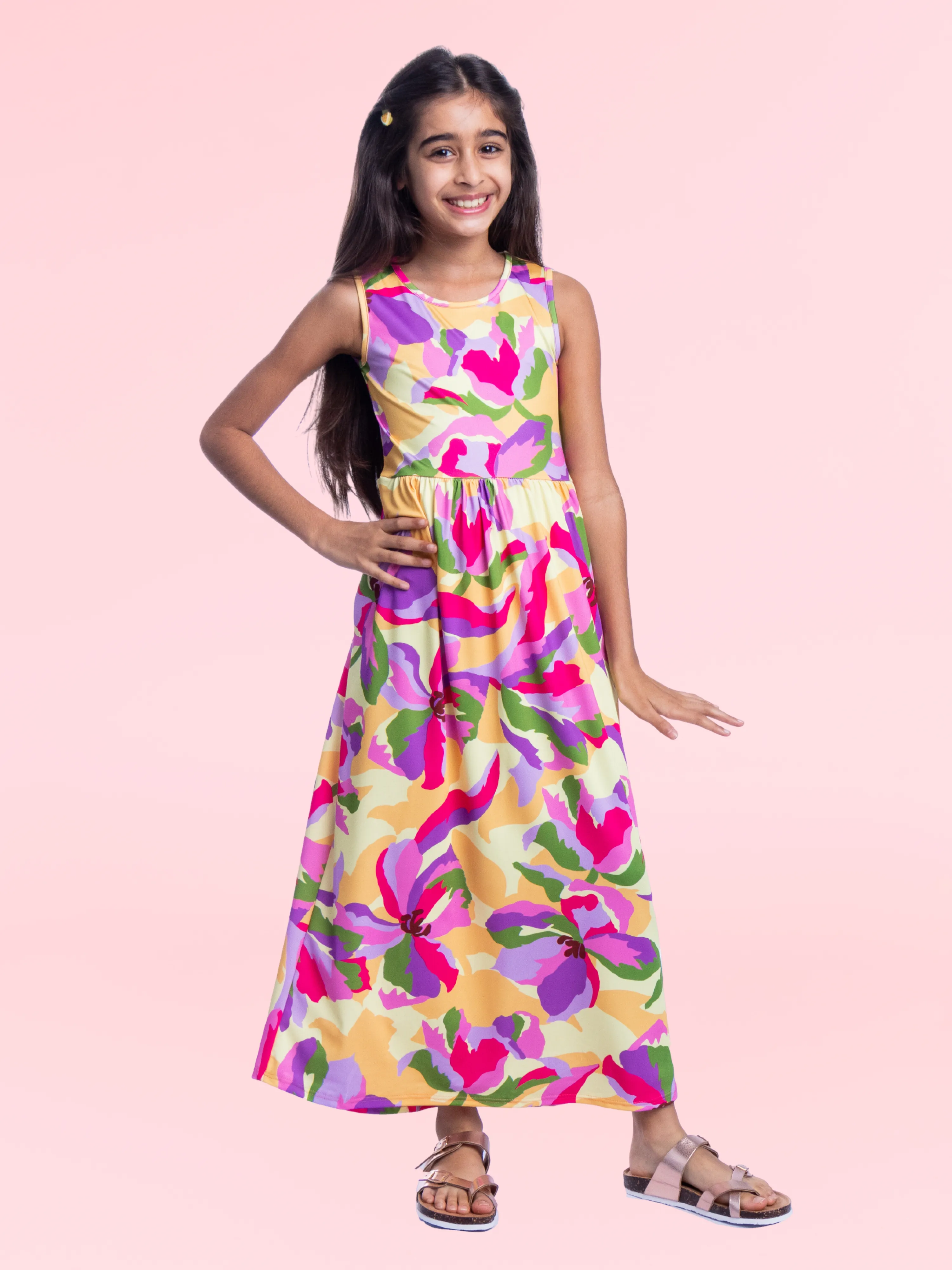 Girls Colorful Floral Print Sleeveless Maxi Dress sold by 24/7 Comfort Apparel