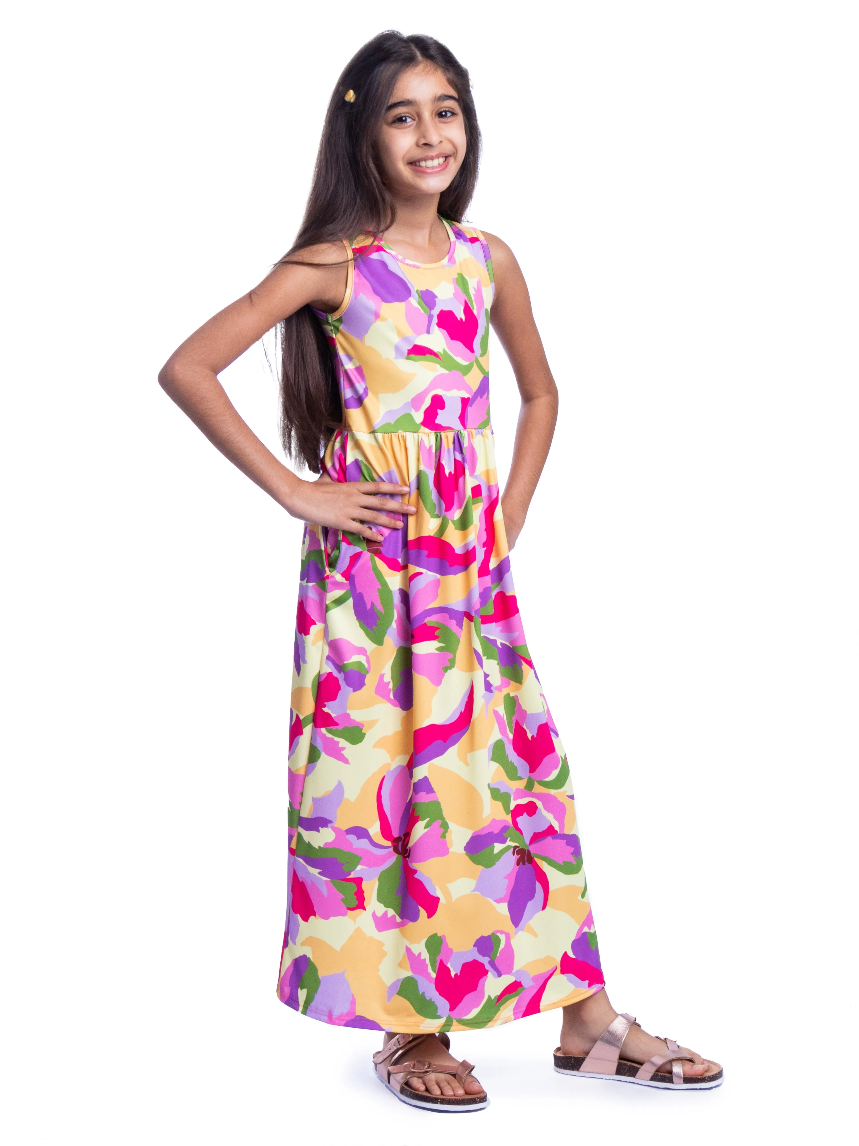 Girls Colorful Floral Print Sleeveless Maxi Dress sold by 24/7 Comfort Apparel product image thumbnail 4
