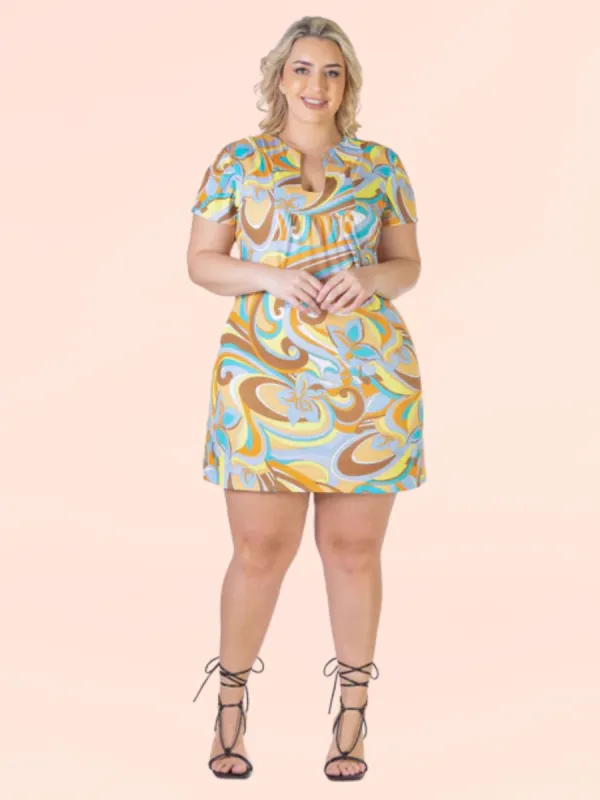 Blue Short Sleeve Loose Casual Plus Size Mini Dress sold by 24/7 Comfort Apparel