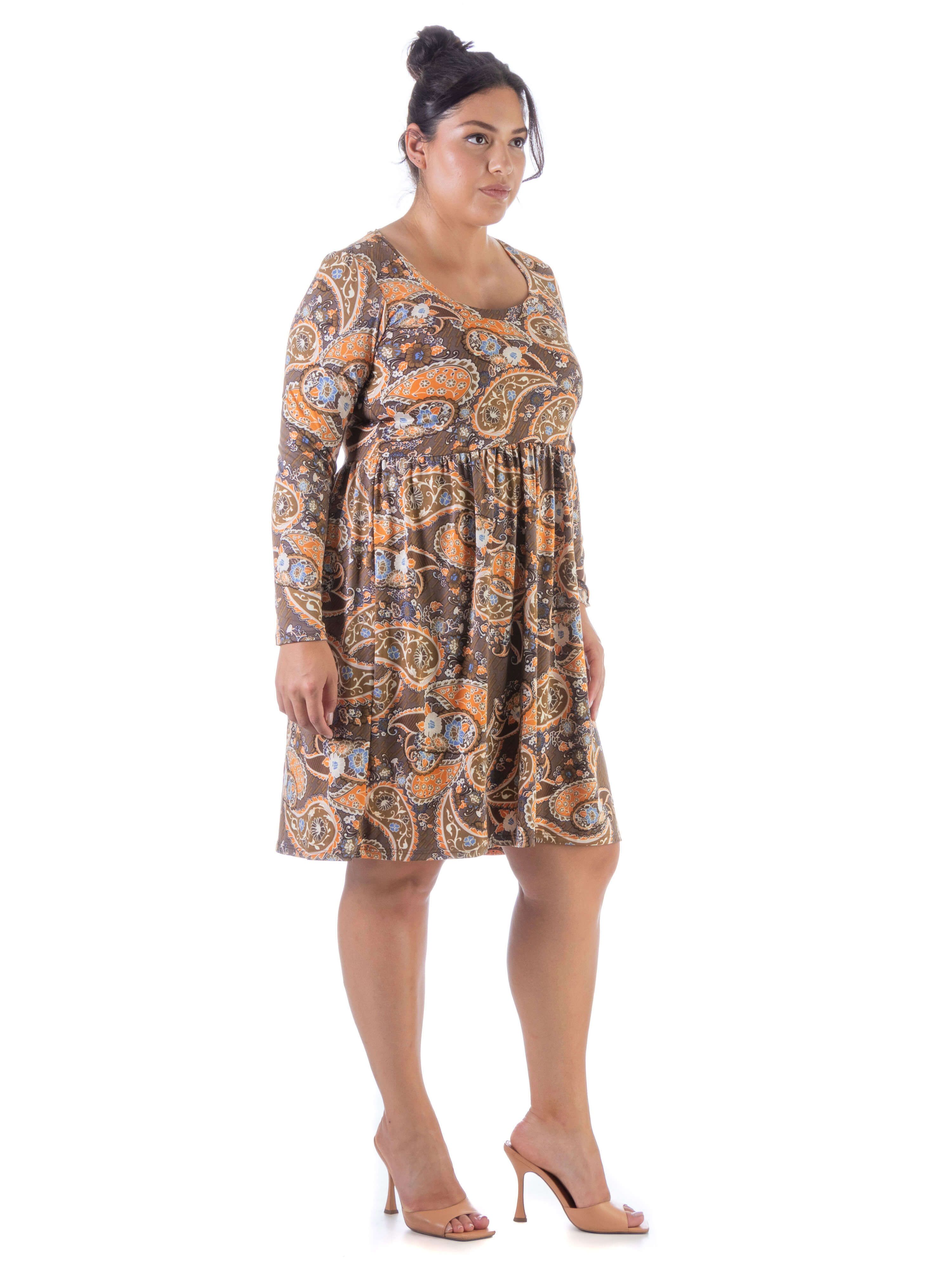 Paisley Plus Size Long Sleeve Pleated Knee Length Dress sold by 24/7 Comfort Apparel product image thumbnail 2