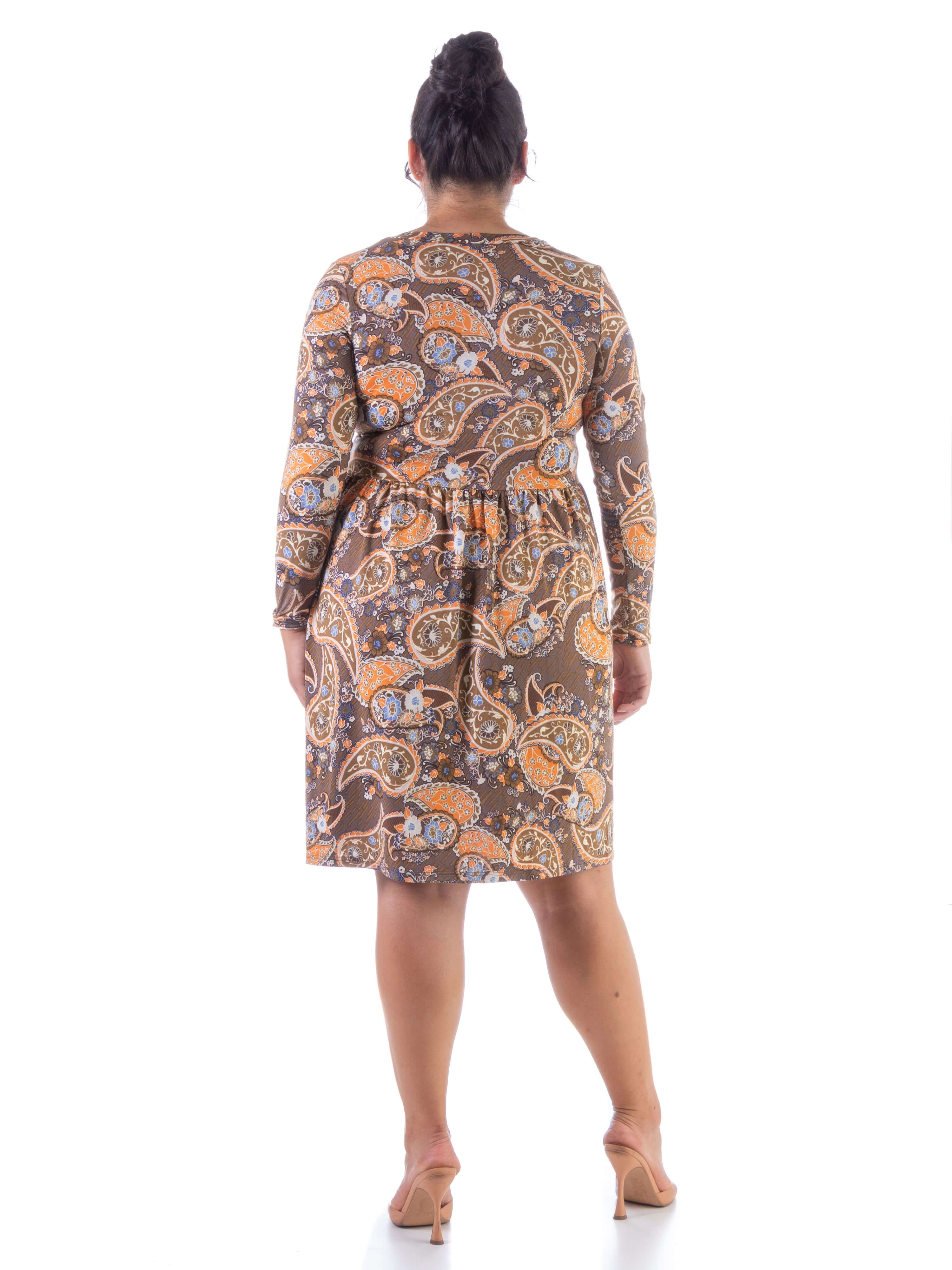 Paisley Plus Size Long Sleeve Pleated Knee Length Dress sold by 24/7 Comfort Apparel product image thumbnail 3