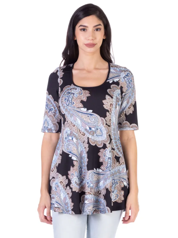 Paisley Print Elbow Sleeve Loose Casual Tunic Top sold by 24/7 Comfort Apparel