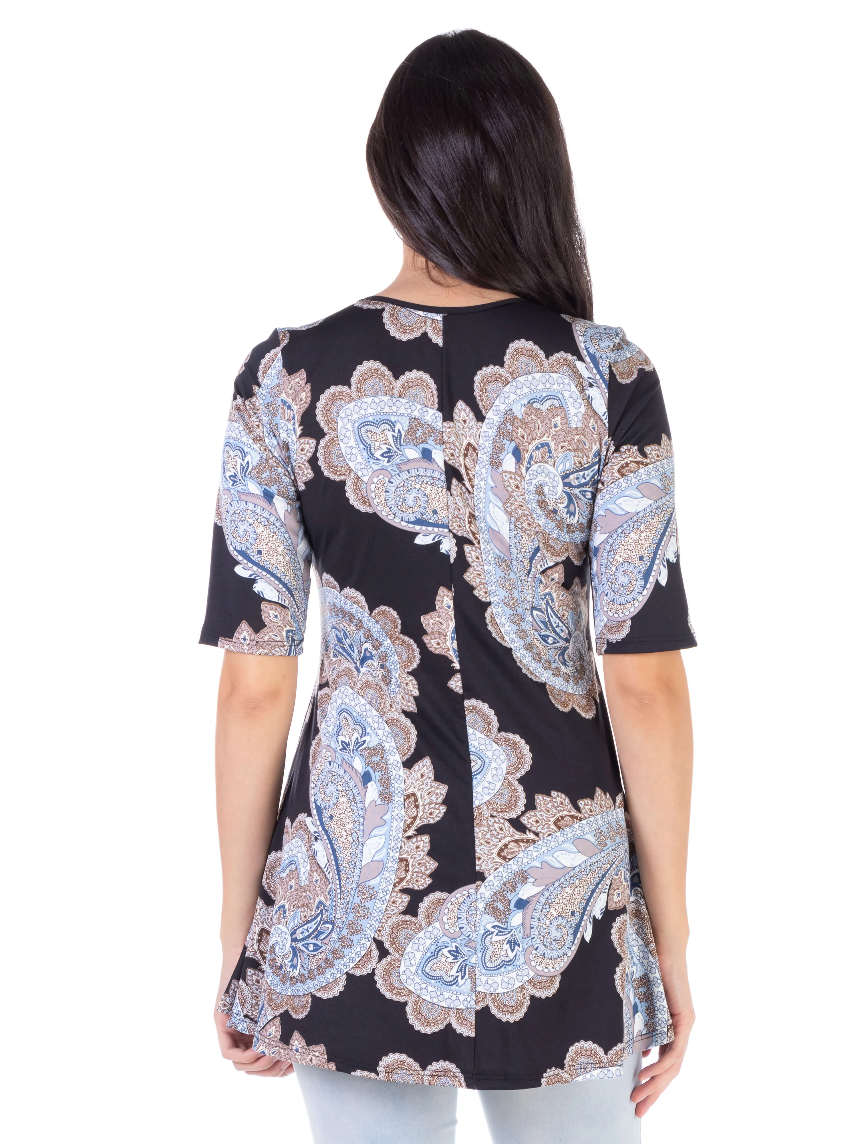 Paisley Print Elbow Sleeve Loose Casual Tunic Top sold by 24/7 Comfort Apparel product image thumbnail 3