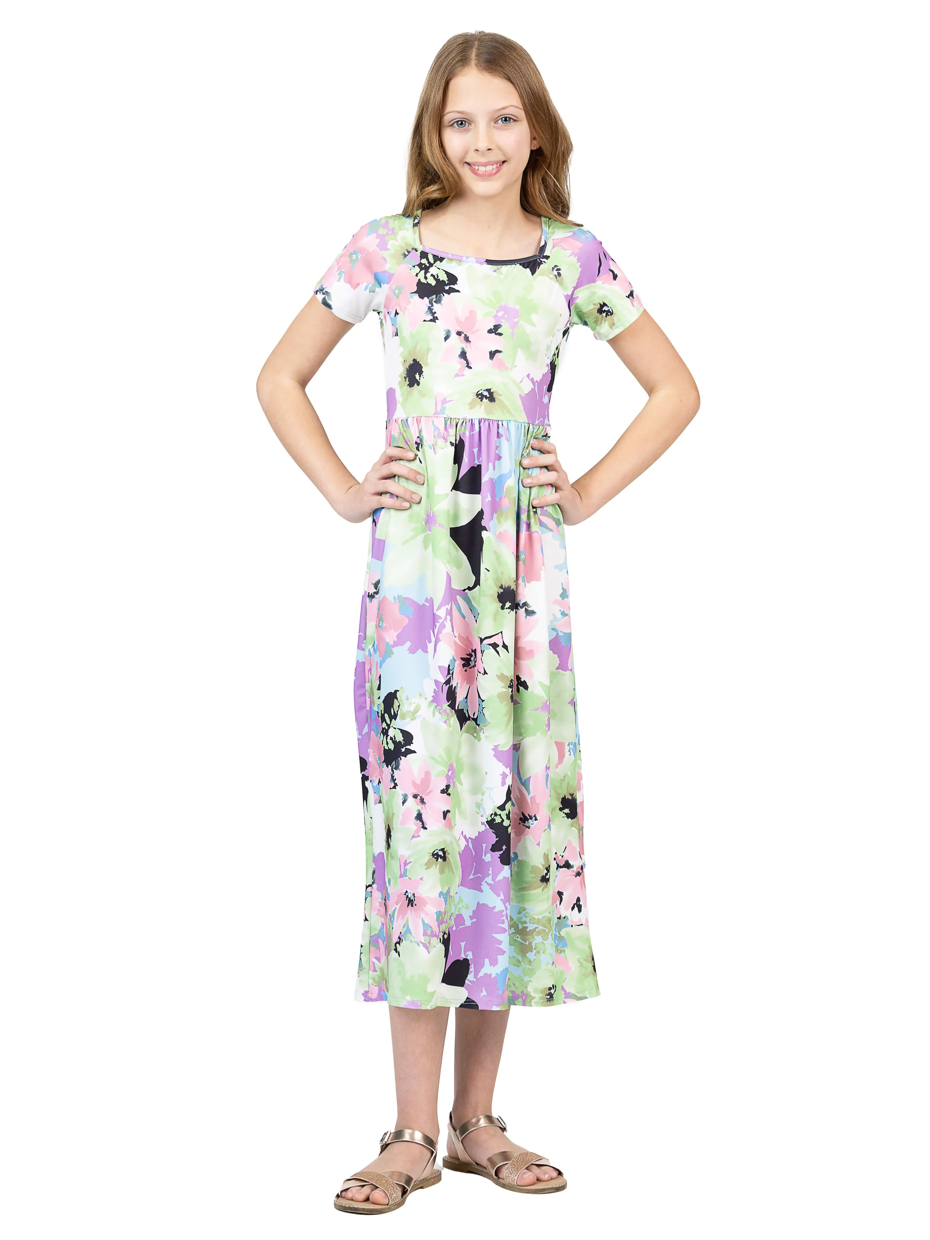 24sevenkid Girls Pastel Floral Print Short Sleeve Maxi Dress sold by 24/7 Comfort Apparel product image thumbnail 3