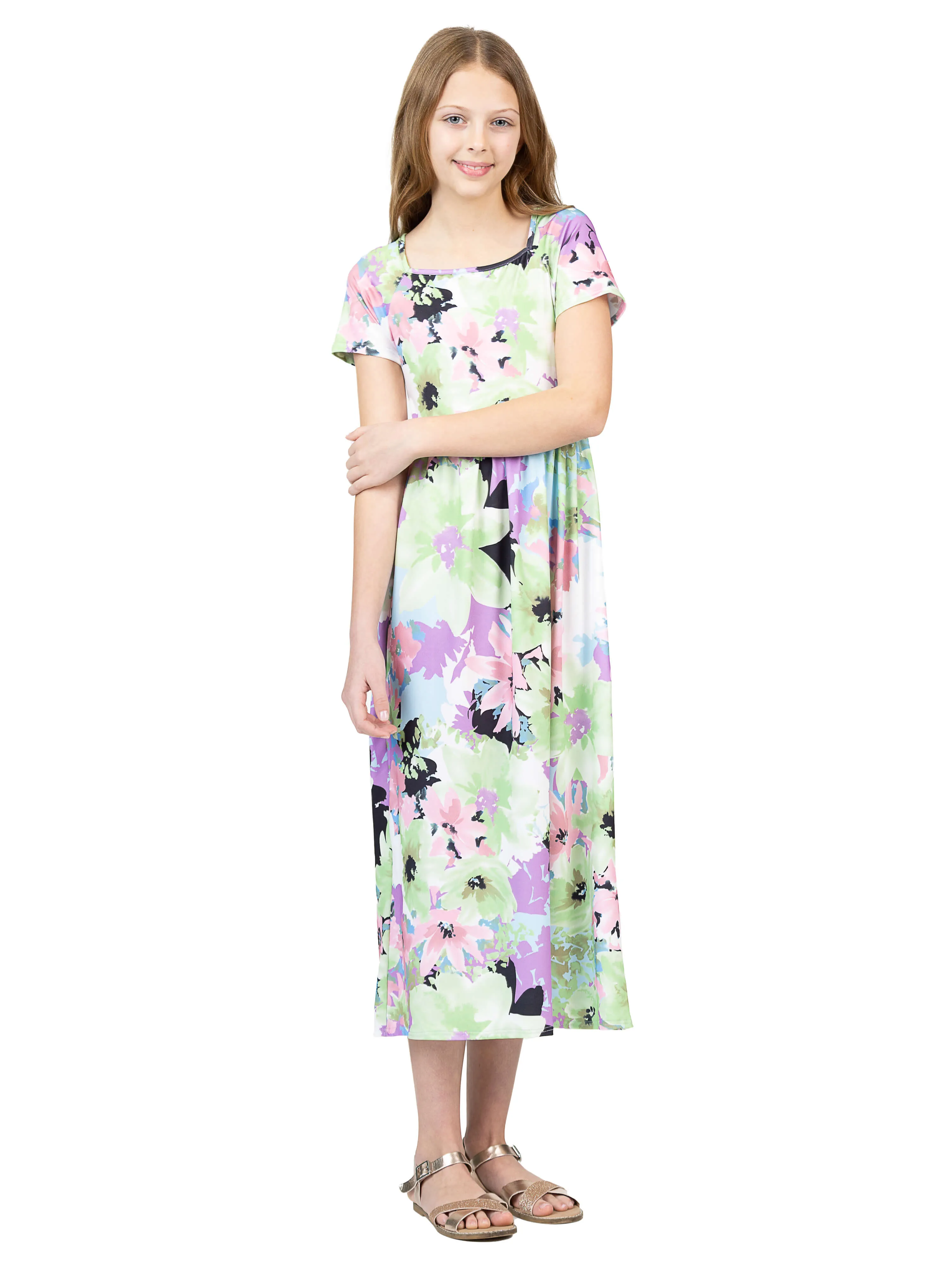 24sevenkid Girls Pastel Floral Print Short Sleeve Maxi Dress sold by 24/7 Comfort Apparel product image thumbnail 4