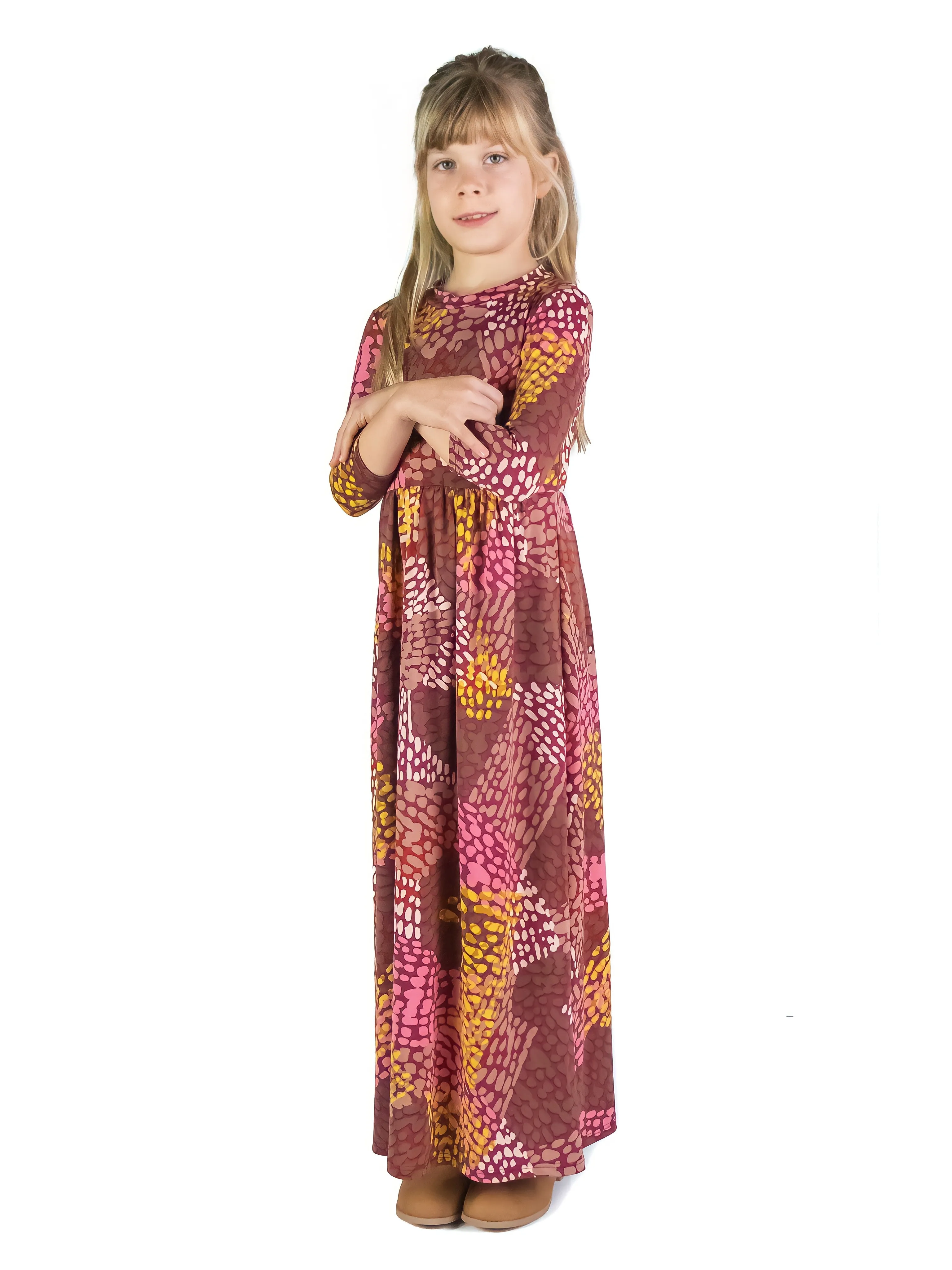 Girls Fall Print Three Quarter Sleeve Pleated Maxi Dress sold by 24/7 Comfort Apparel product image thumbnail 3
