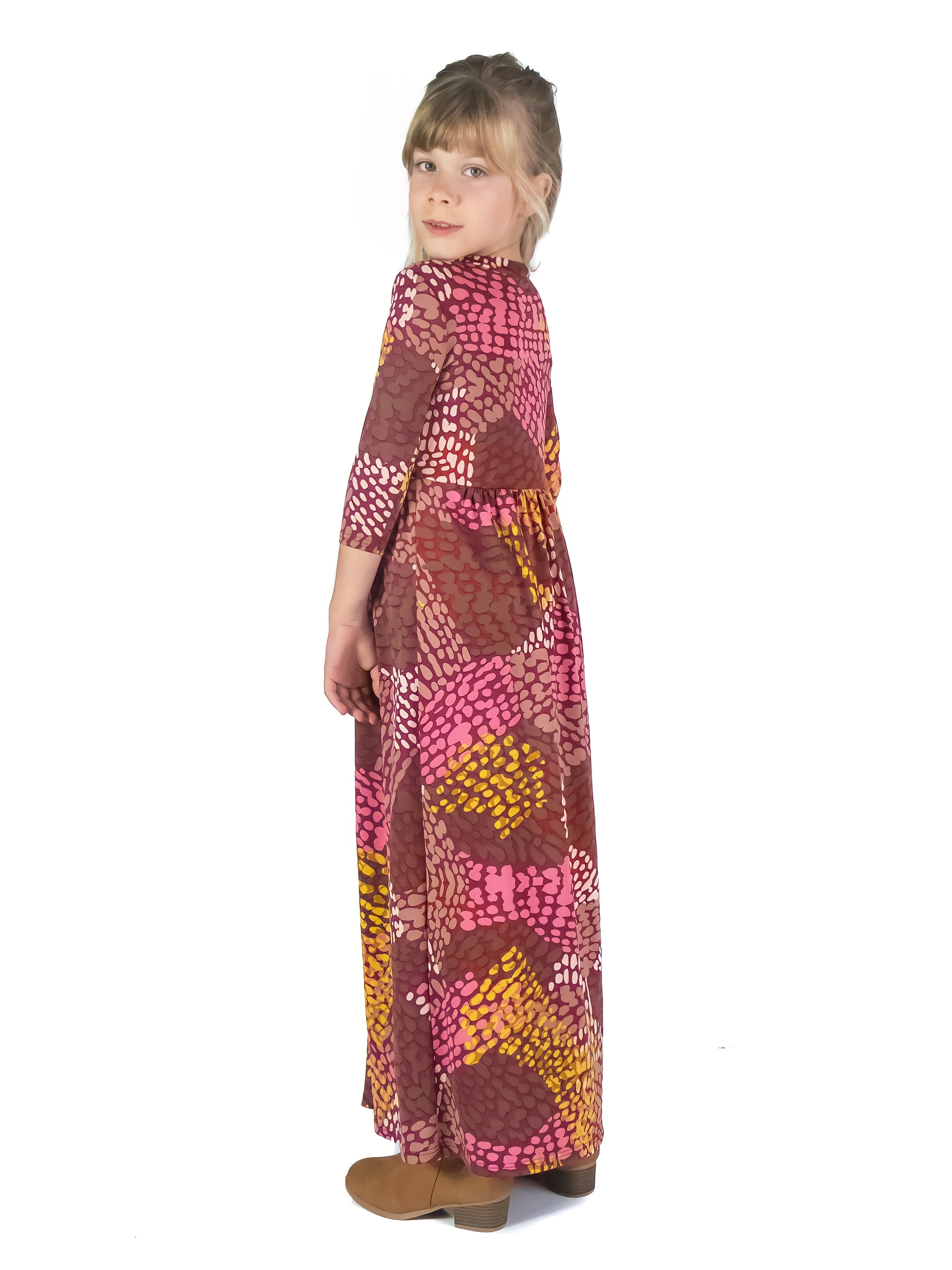 Girls Fall Print Three Quarter Sleeve Pleated Maxi Dress sold by 24/7 Comfort Apparel product image thumbnail 4