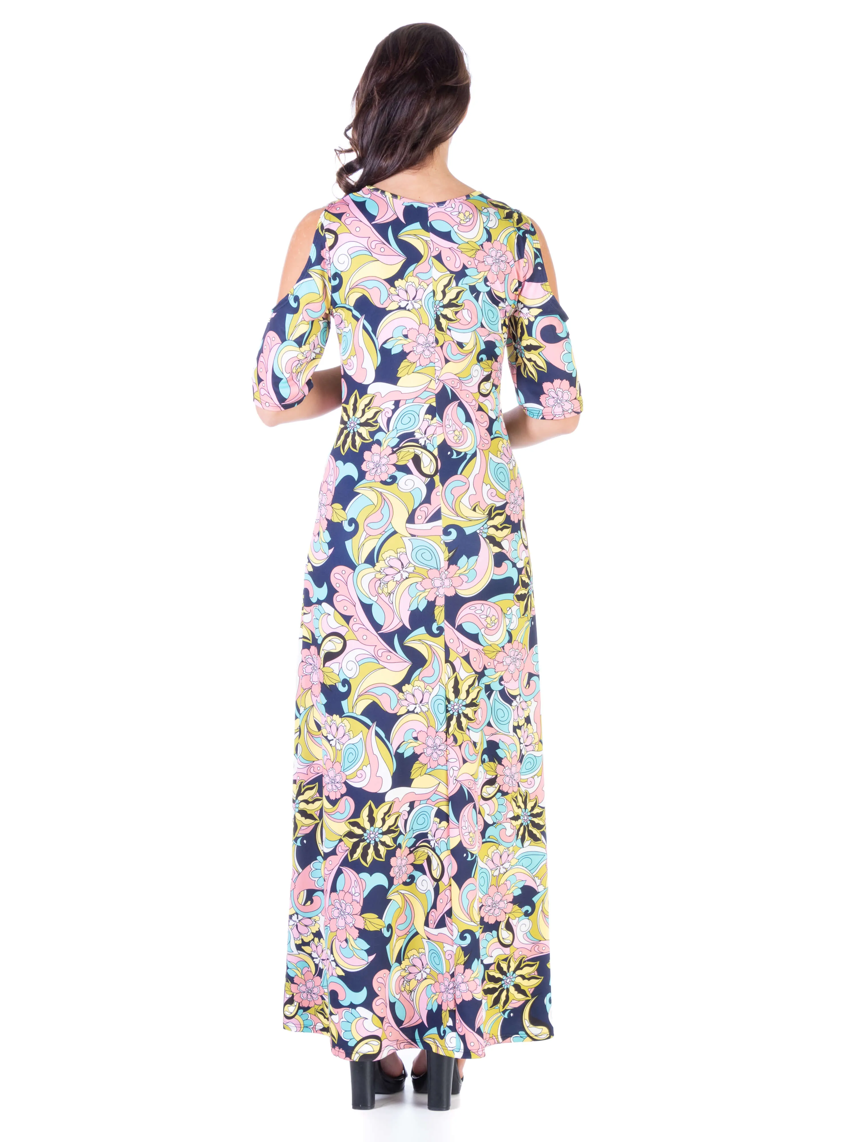 Floral Cold Shoulder Flowy Casual Maternity Maxi Dress sold by 24/7 Comfort Apparel product image thumbnail 3
