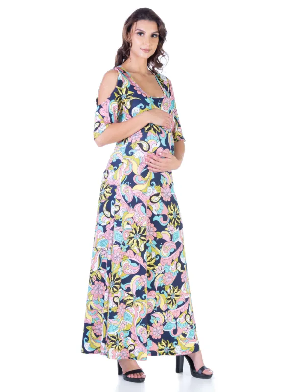 Floral Cold Shoulder Flowy Casual Maternity Maxi Dress sold by 24/7 Comfort Apparel