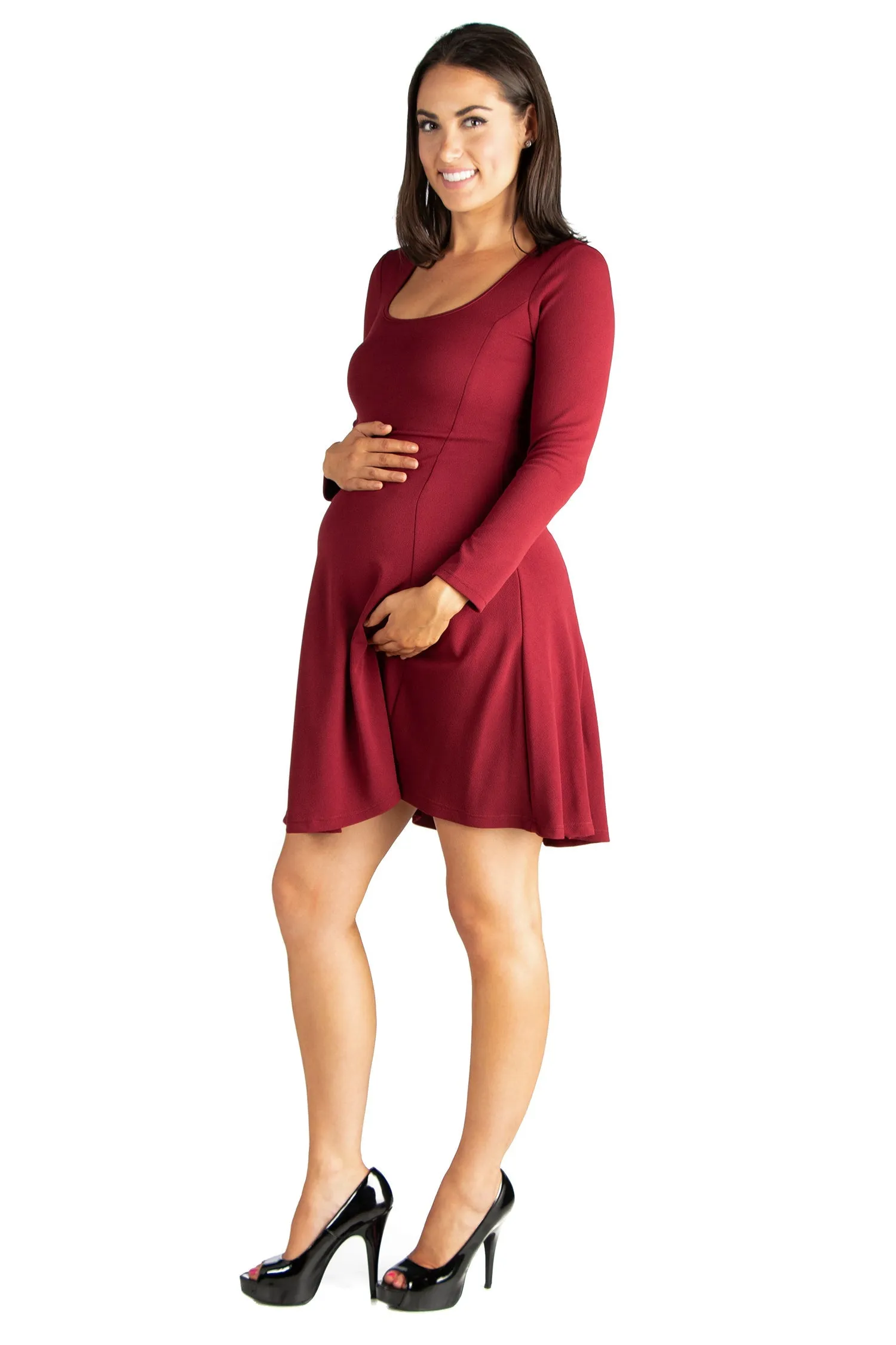 Long Sleeve Knee Length Maternity Skater Dress sold by 24/7 Comfort Apparel product image thumbnail 2