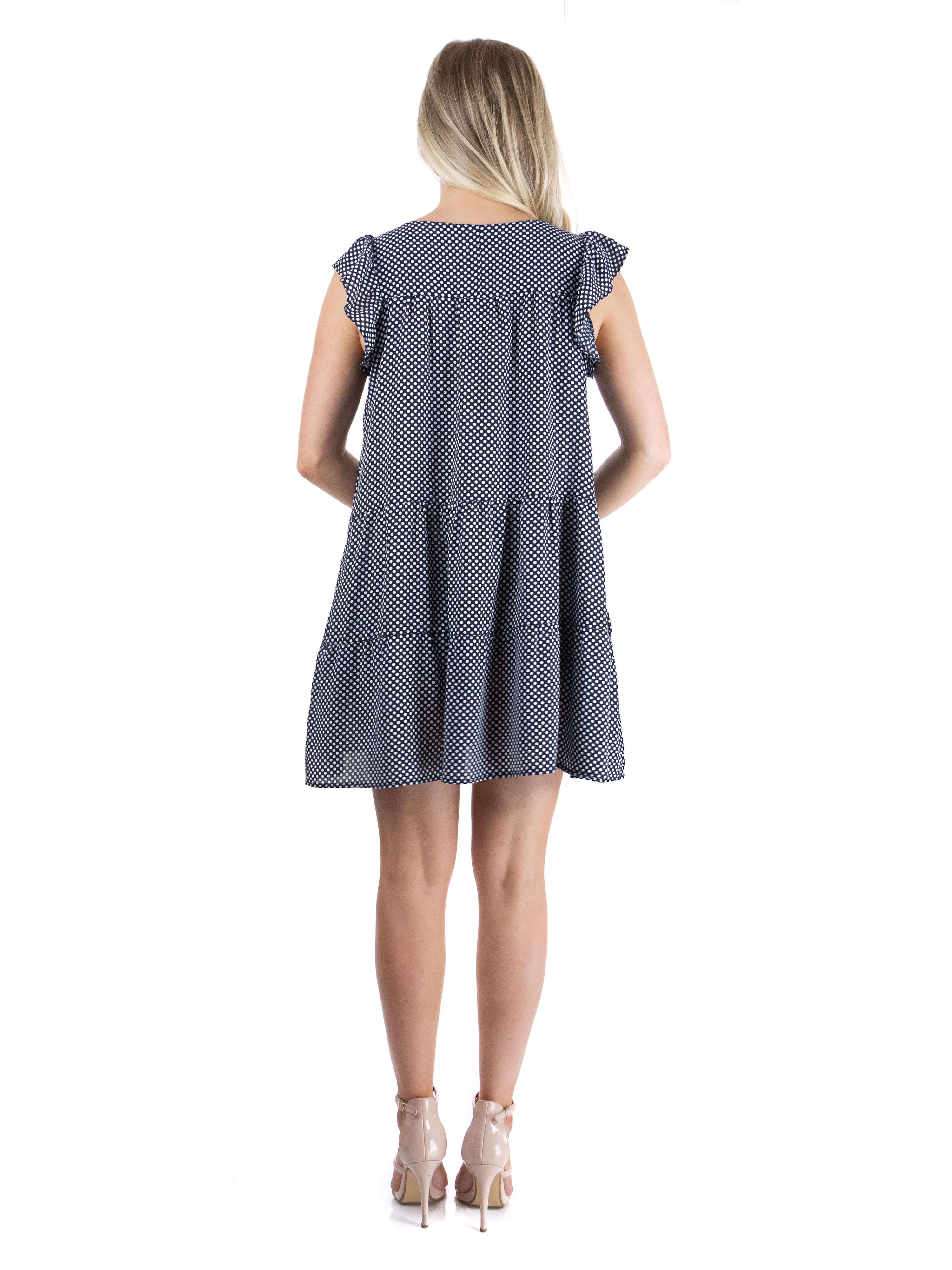 Womens Polka Dot Print Ruffle Sleeve Crepe Dress sold by 24/7 Comfort Apparel product image thumbnail 3