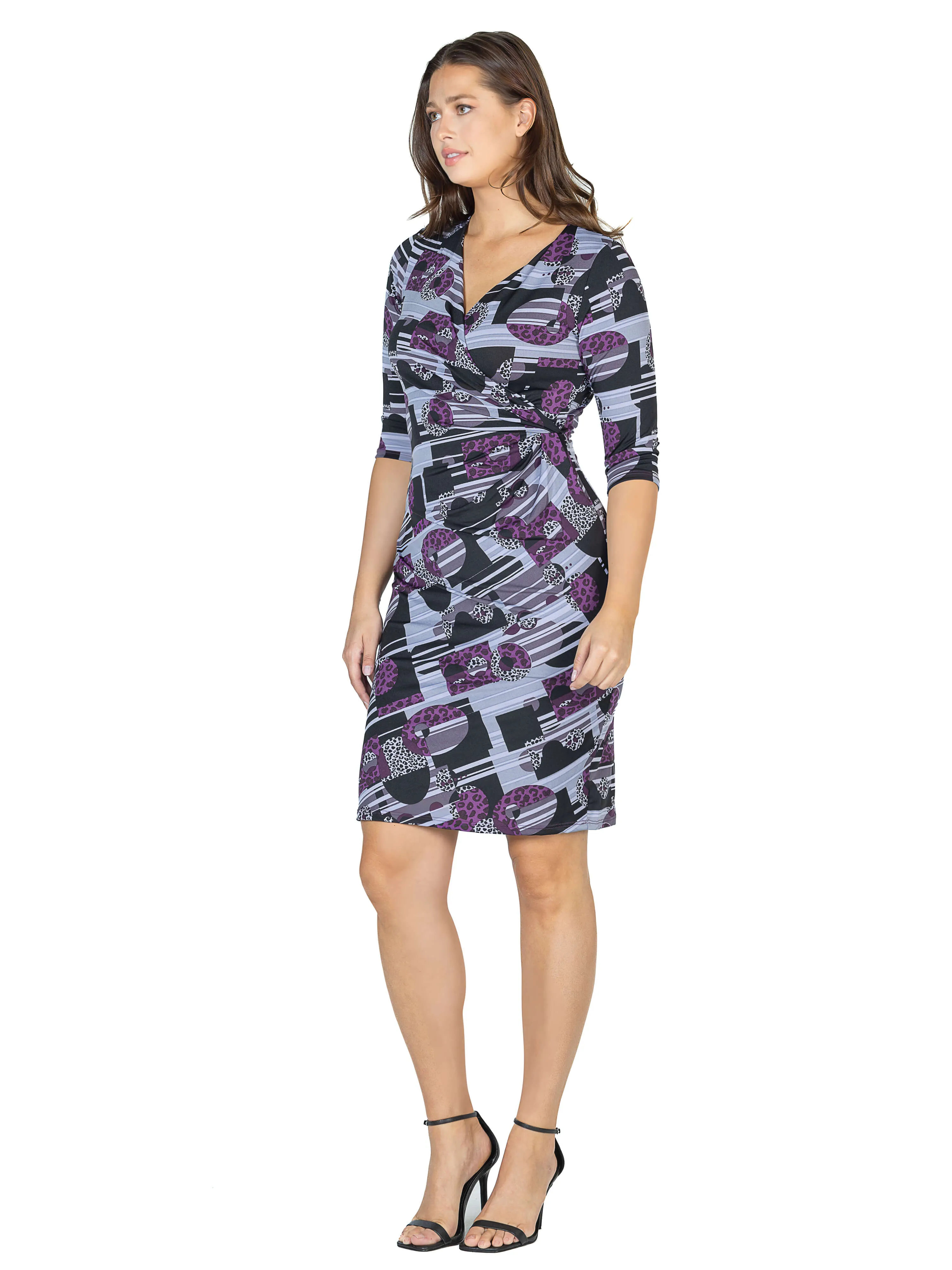 Purple Faux Wrap Knee Length Cocktail Dress sold by 24/7 Comfort Apparel product image thumbnail 2