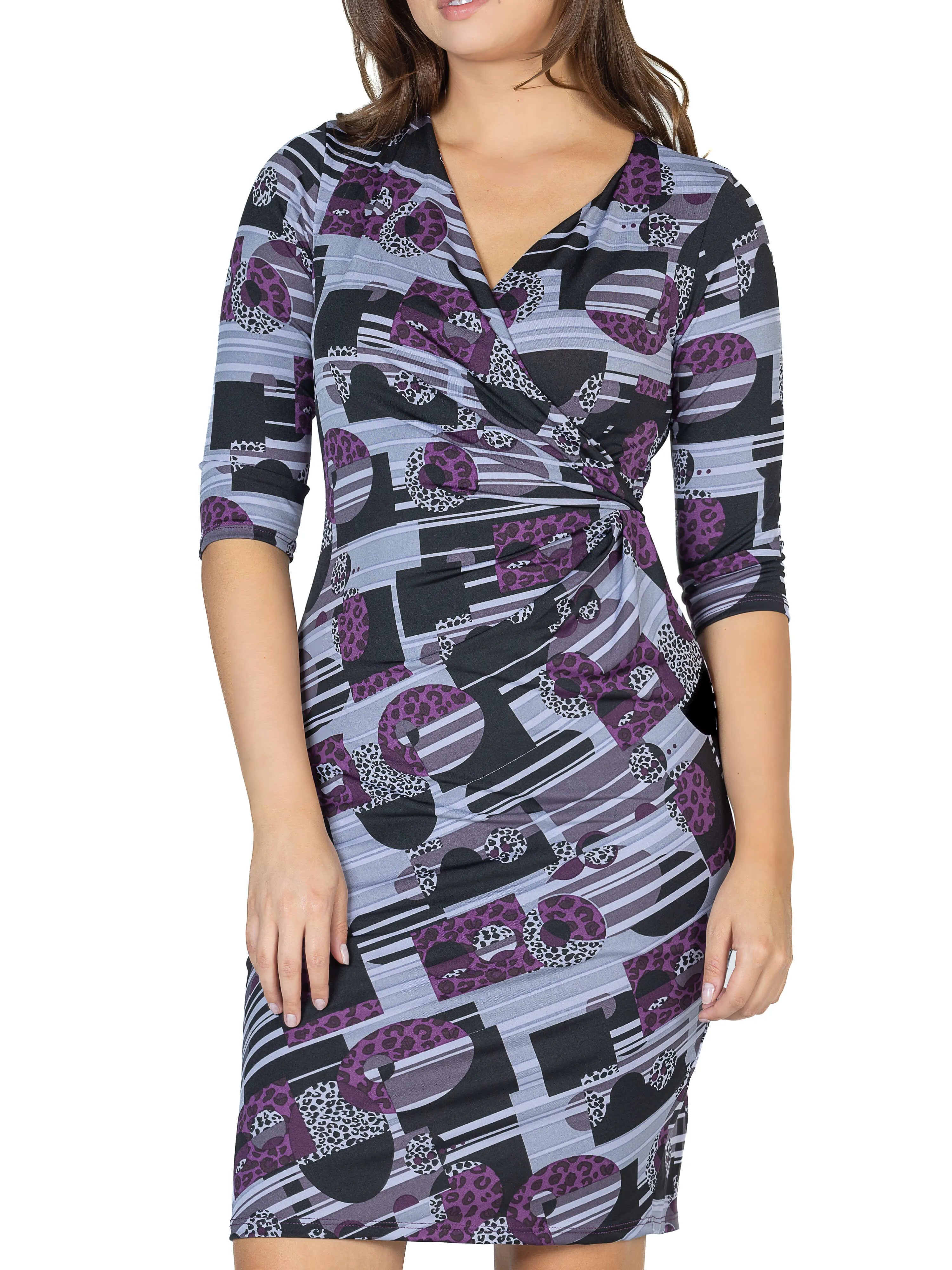 Purple Faux Wrap Knee Length Cocktail Dress sold by 24/7 Comfort Apparel product image thumbnail 4