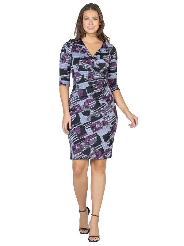 Purple Faux Wrap Knee Length Cocktail Dress sold by 24/7 Comfort Apparel