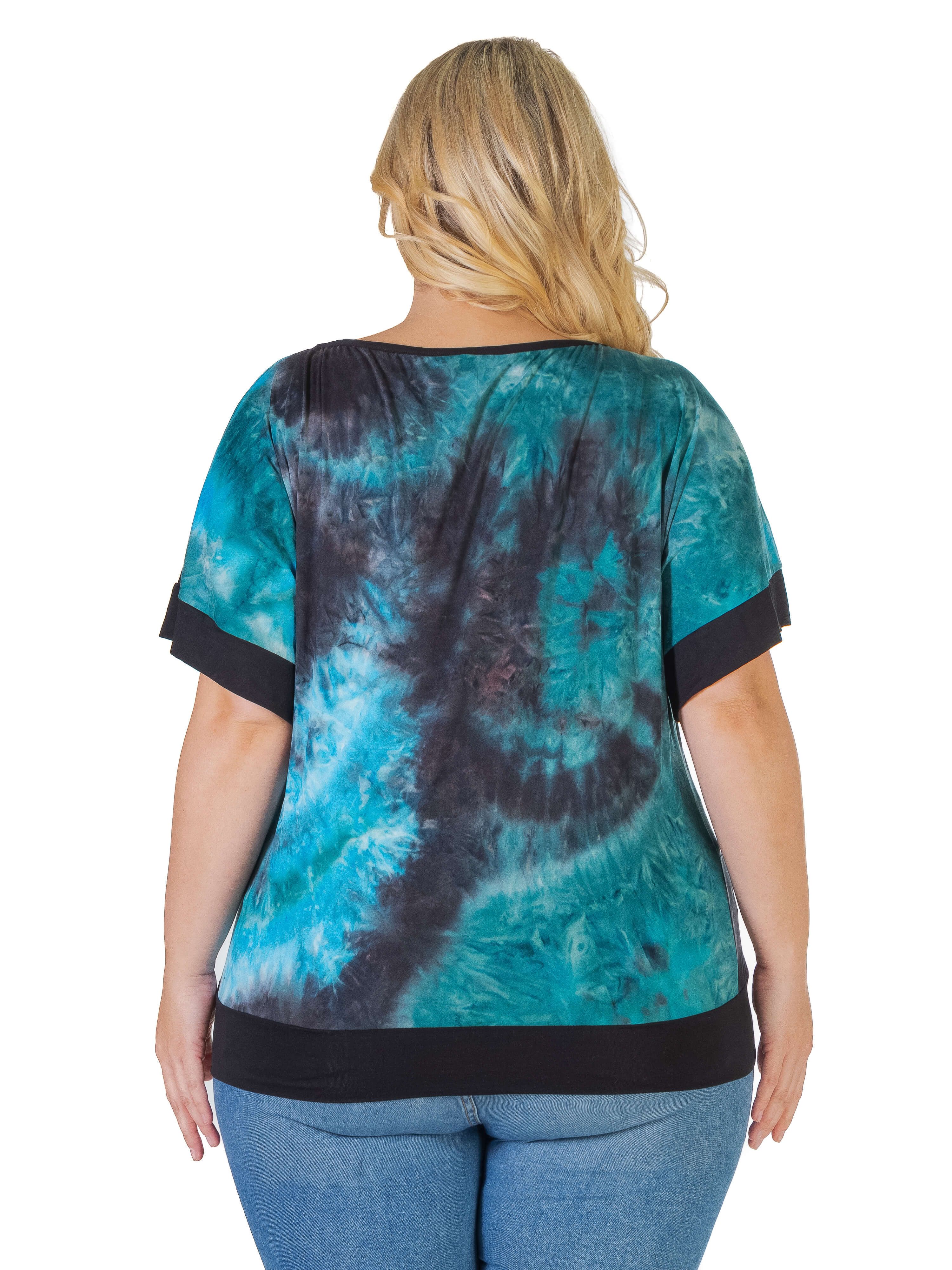 Teal Tie Dye Boatneck Loose Fit Plus Size Top sold by 24/7 Comfort Apparel product image thumbnail 3