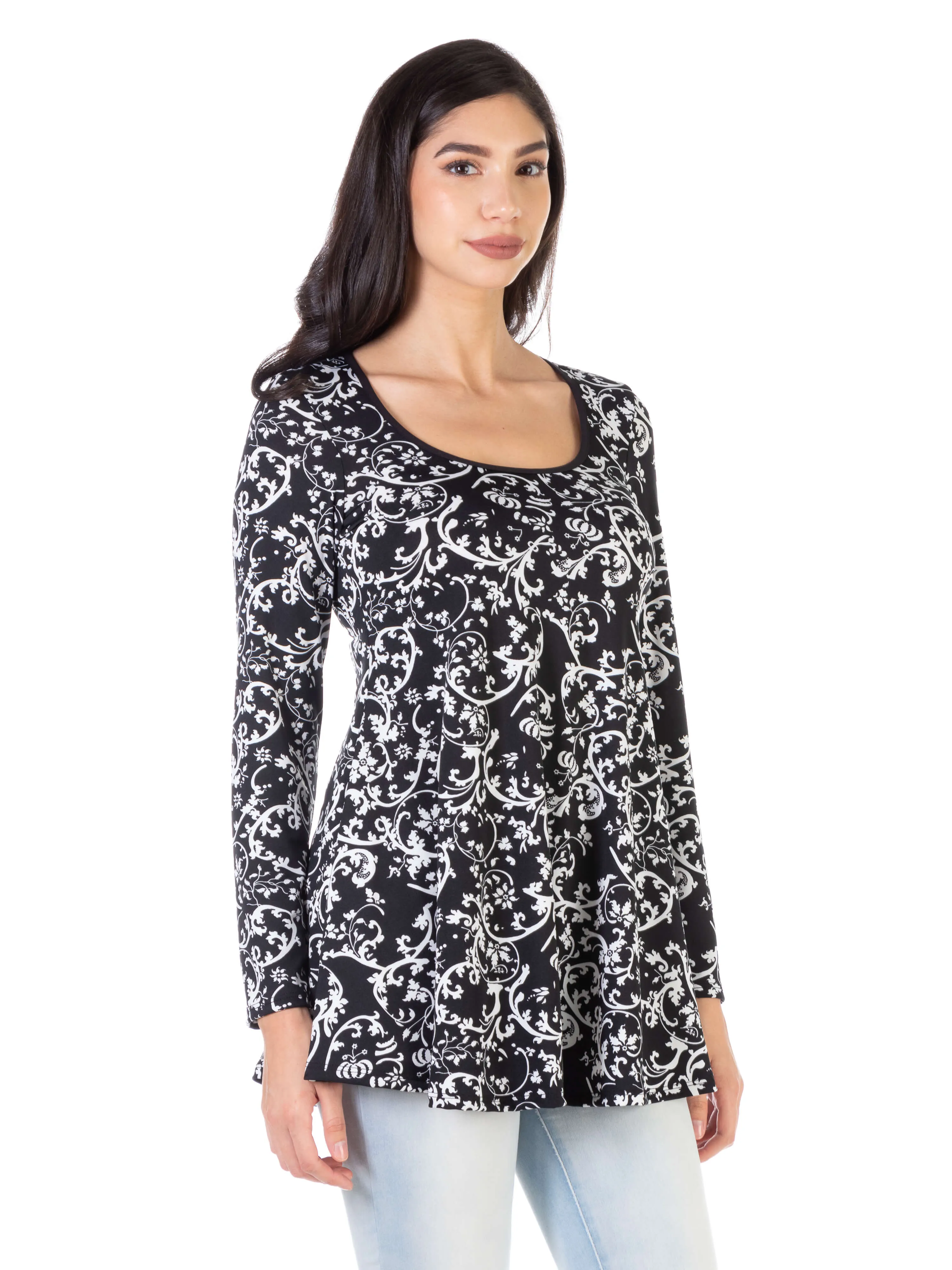 Floral Black Long Sleeve Tunic Top sold by 24/7 Comfort Apparel product image thumbnail 2