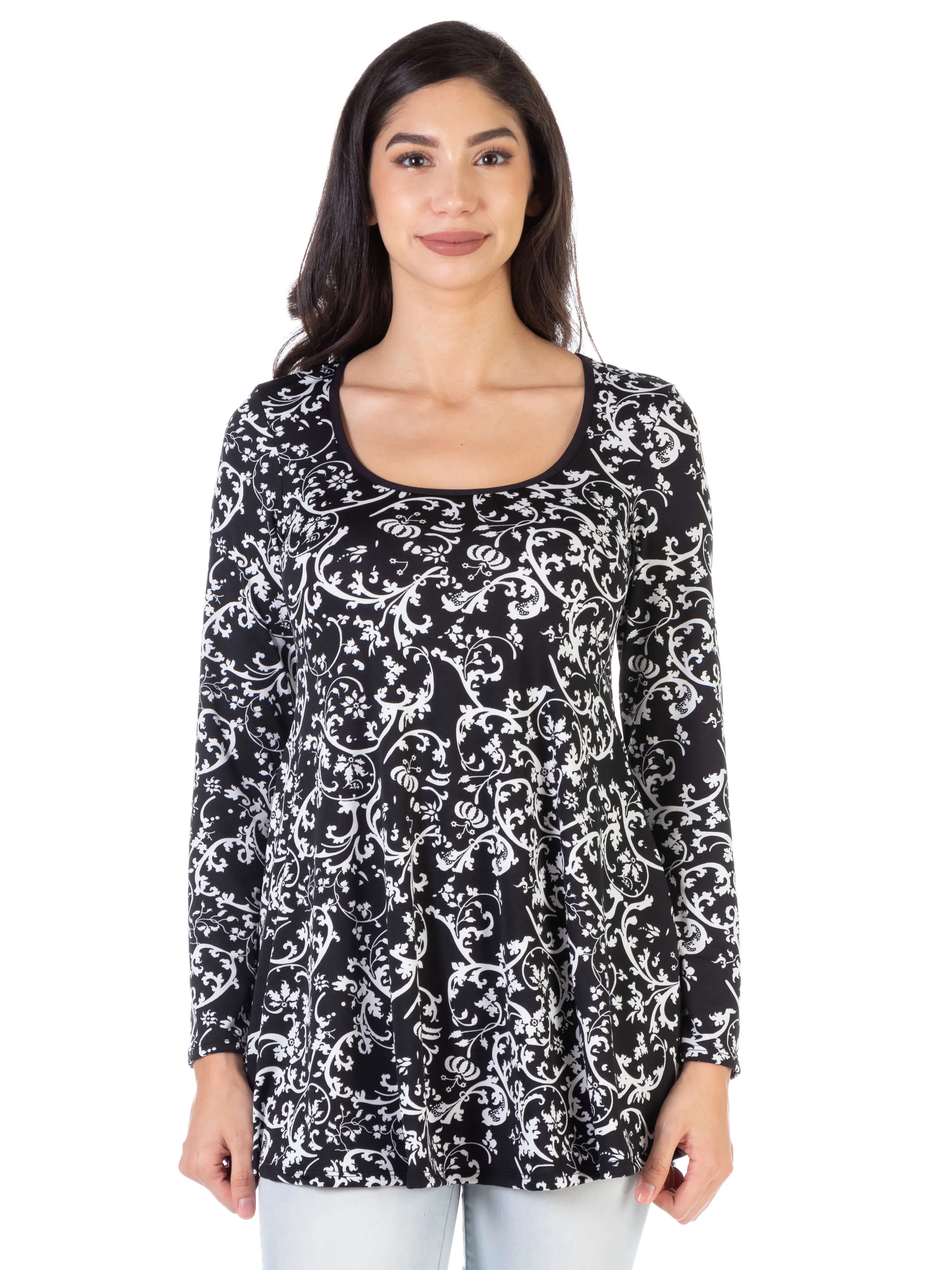 Floral Black Long Sleeve Tunic Top sold by 24/7 Comfort Apparel