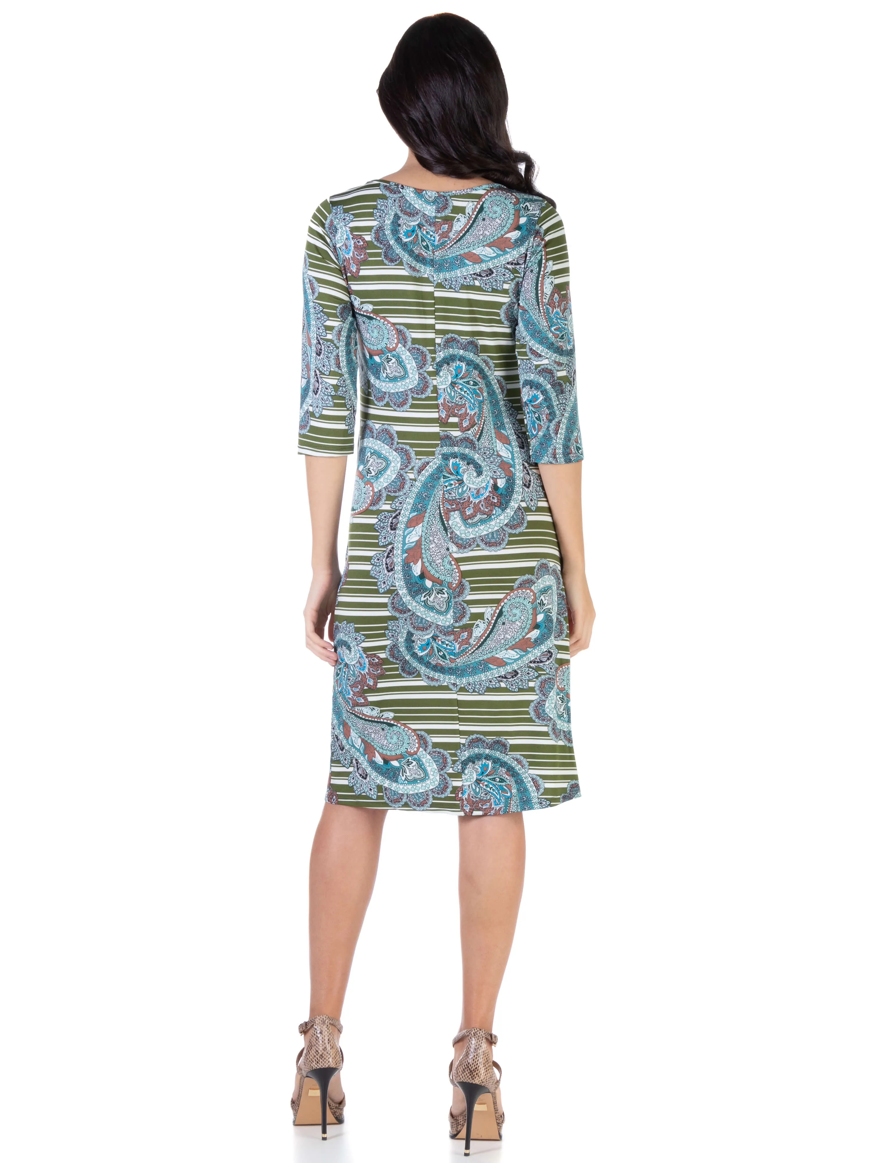 Paisley Elbow Sleeve Ruched Tulip Skirt Knee Length Dress sold by 24/7 Comfort Apparel product image thumbnail 3