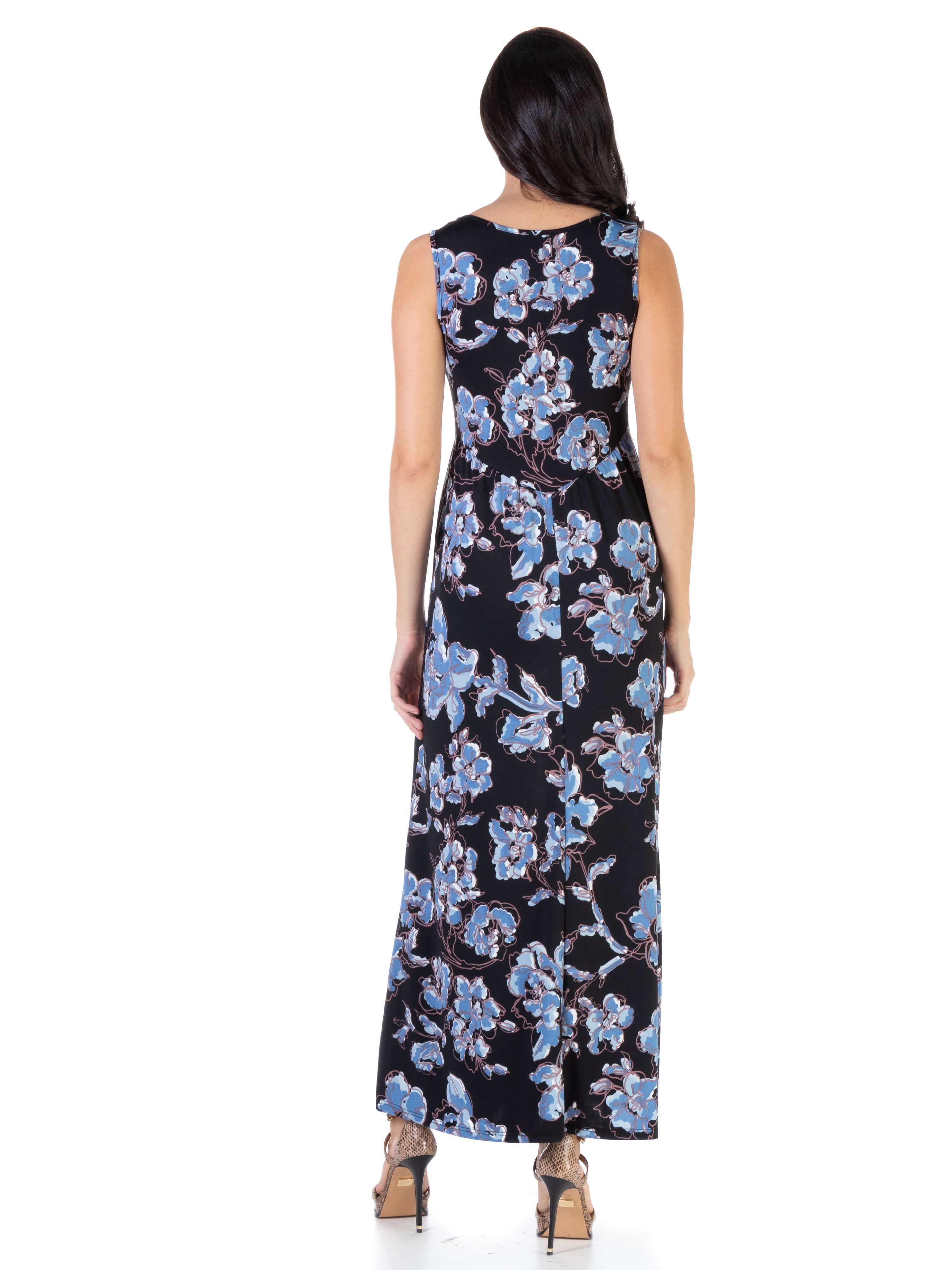Black Floral Sleeveless Pleated Maxi Dress With Pockets sold by 24/7 Comfort Apparel product image thumbnail 3