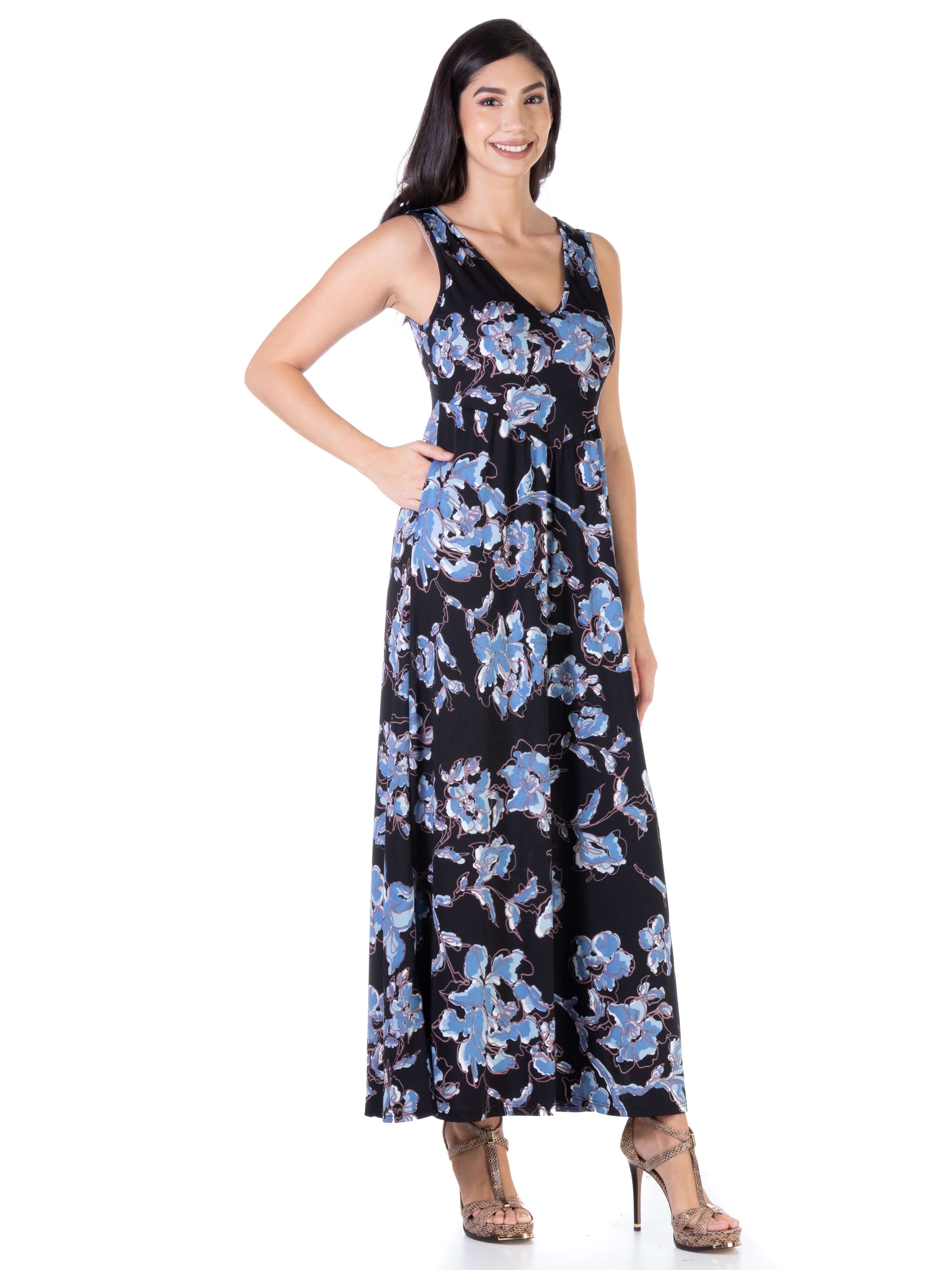 Black Floral Sleeveless Pleated Maxi Dress With Pockets sold by 24/7 Comfort Apparel product image thumbnail 2