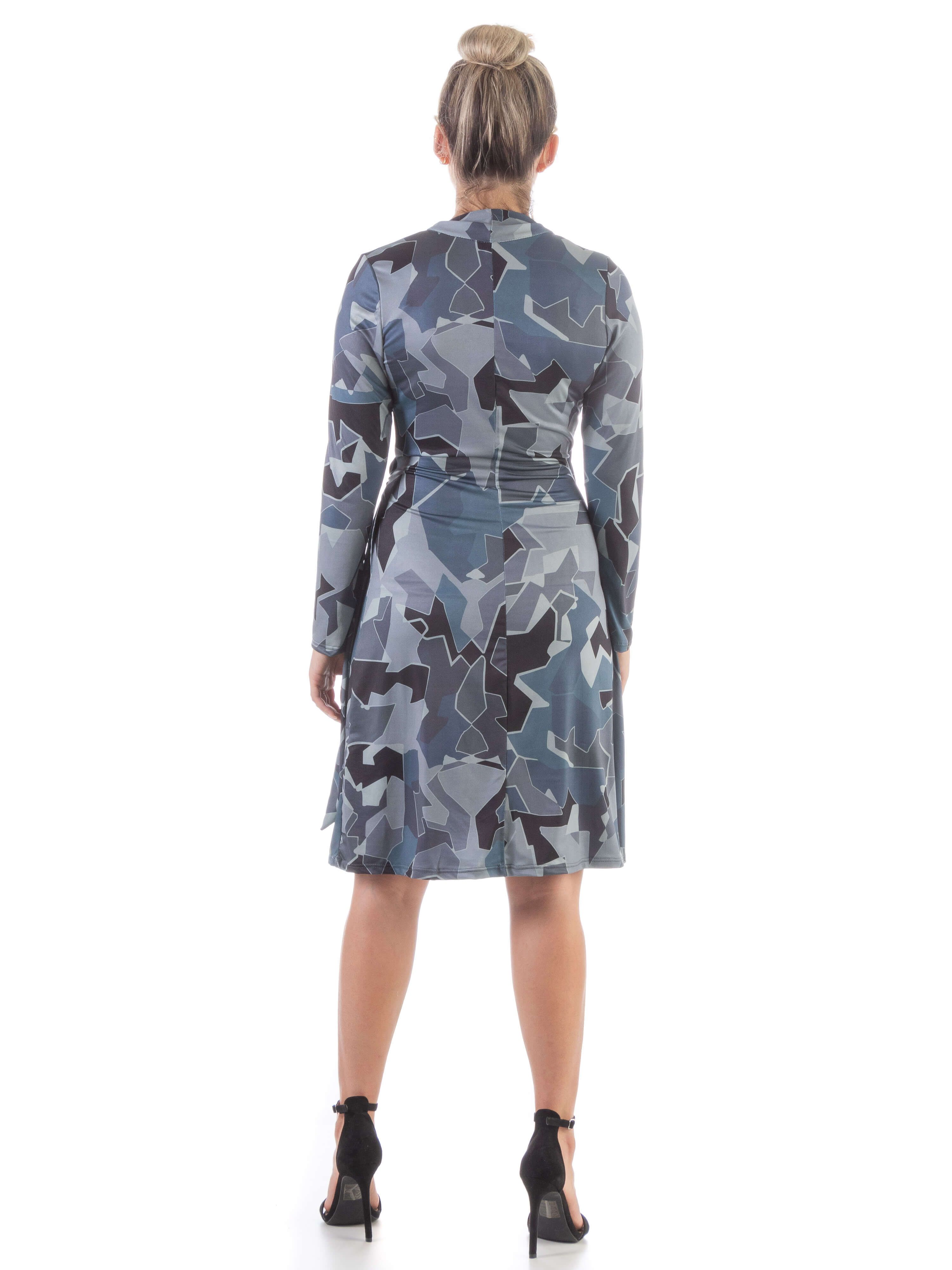 Grey Long Sleeve Knee Length Wrap Dress sold by 24/7 Comfort Apparel product image thumbnail 3