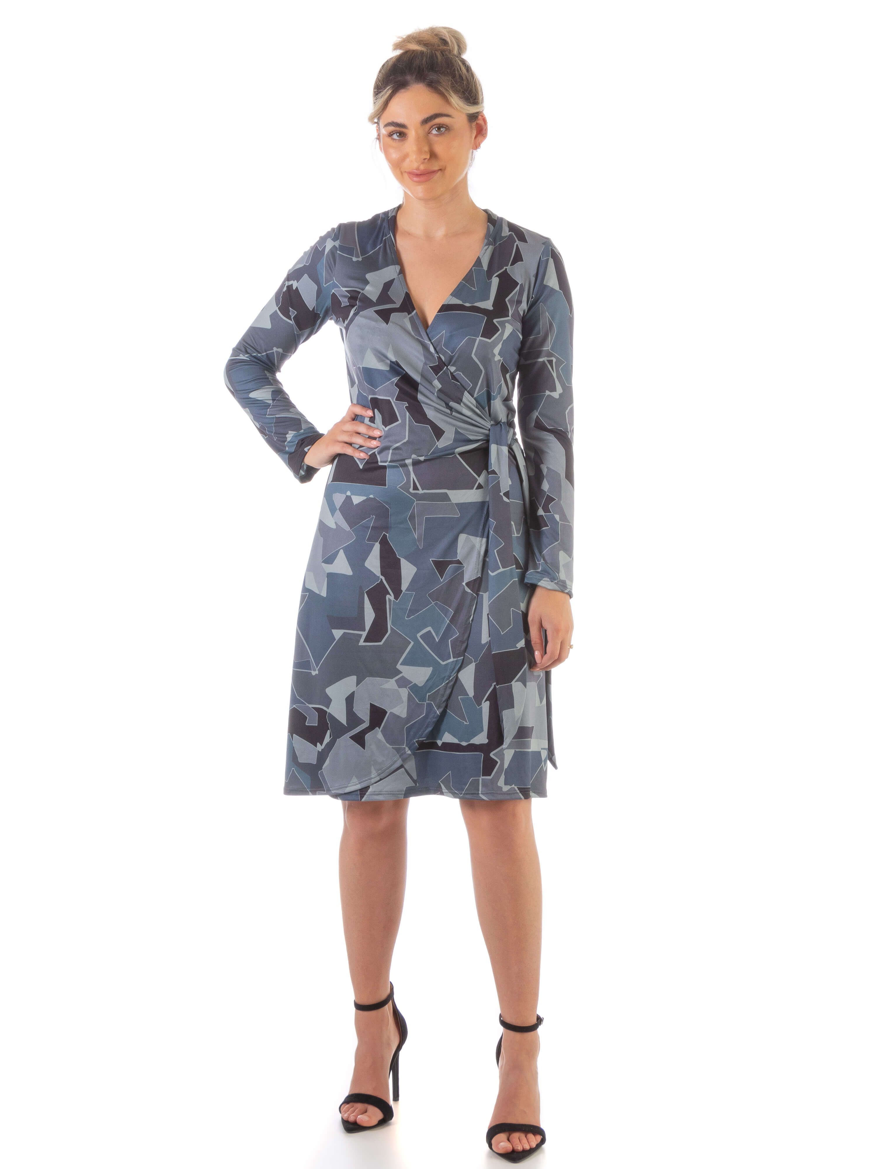 Grey Long Sleeve Knee Length Wrap Dress sold by 24/7 Comfort Apparel