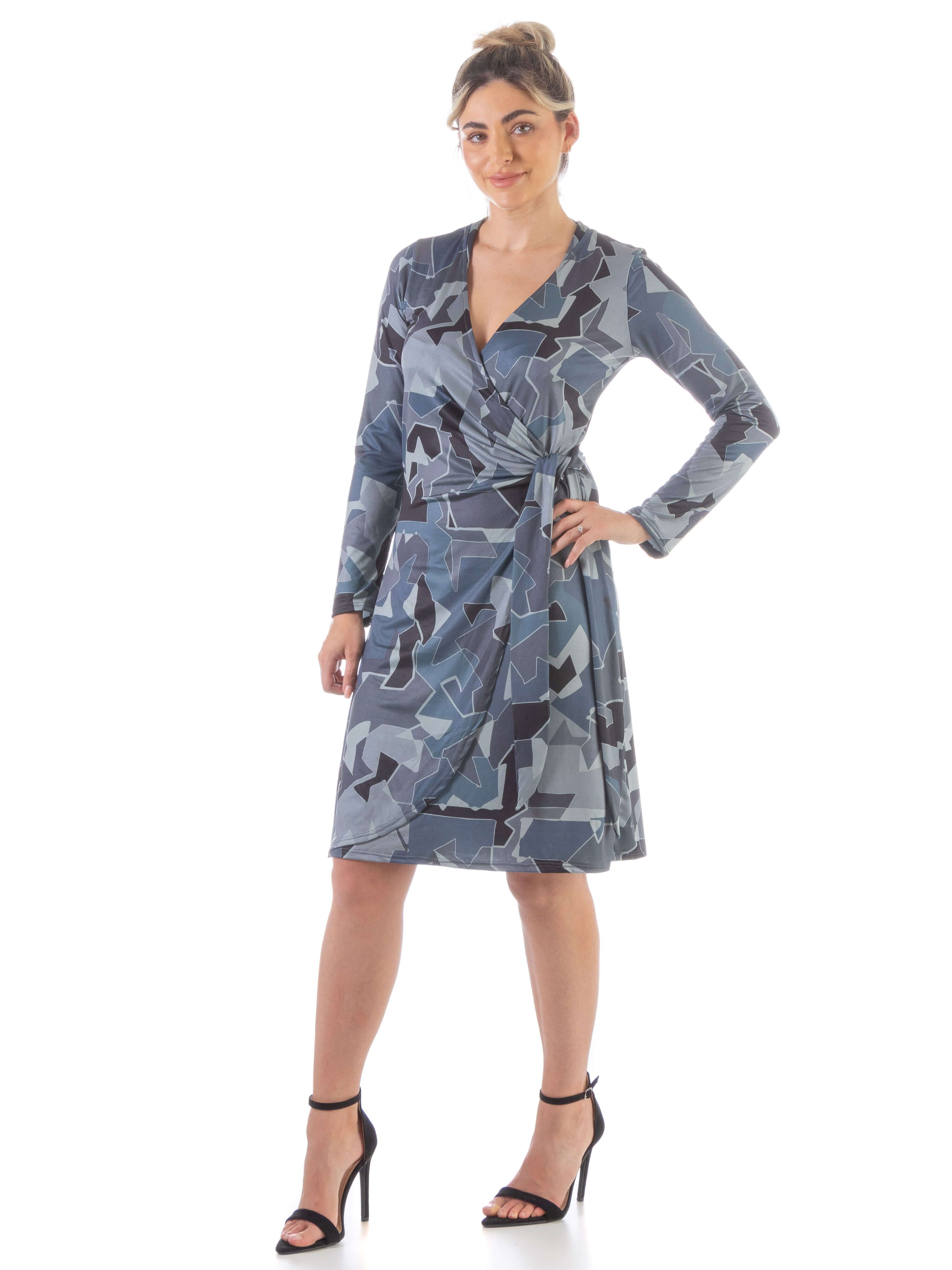 Grey Long Sleeve Knee Length Wrap Dress sold by 24/7 Comfort Apparel product image thumbnail 2
