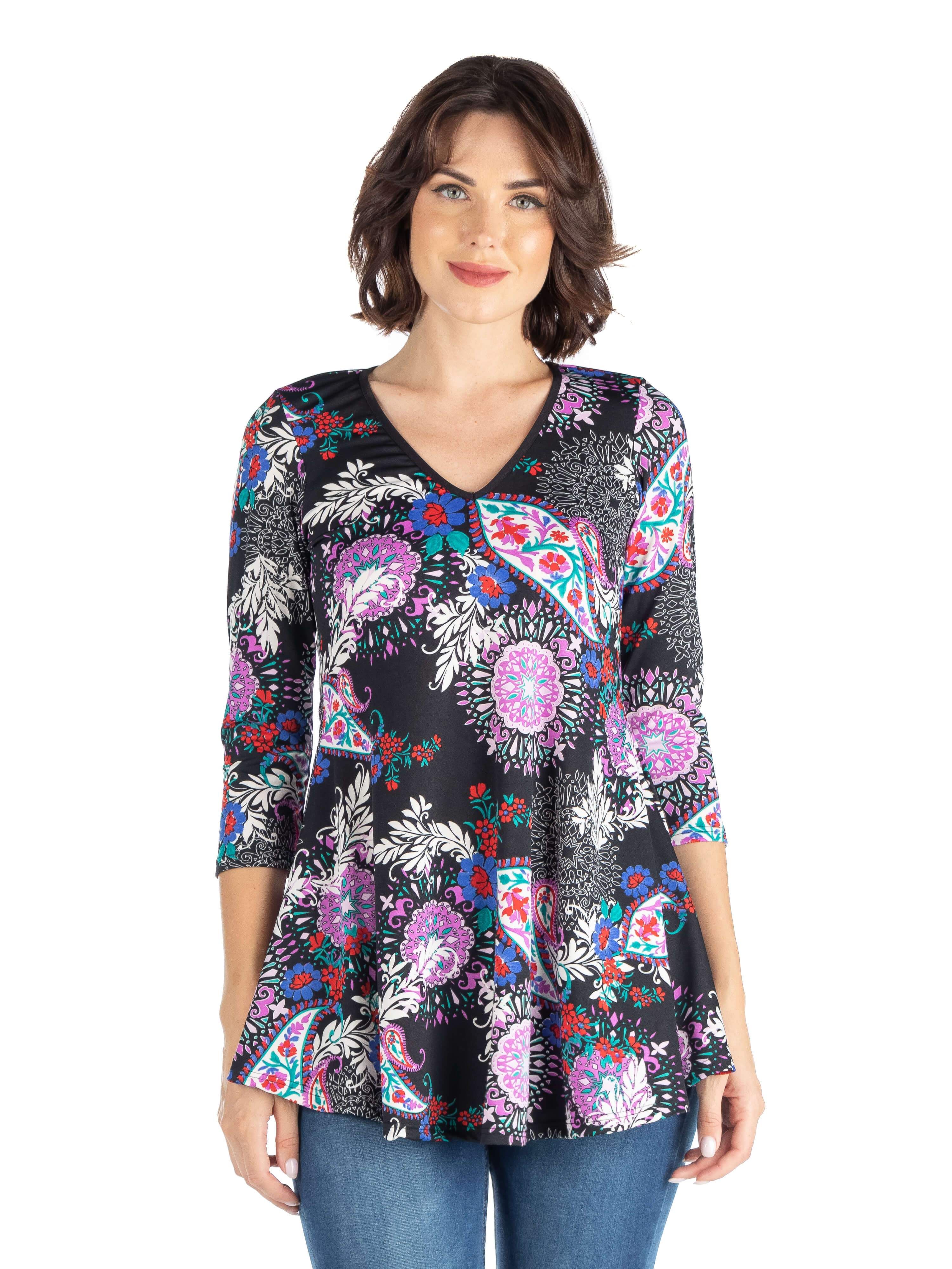 Paisley Print Three Quarter Sleeve Tunic Top sold by 24/7 Comfort Apparel