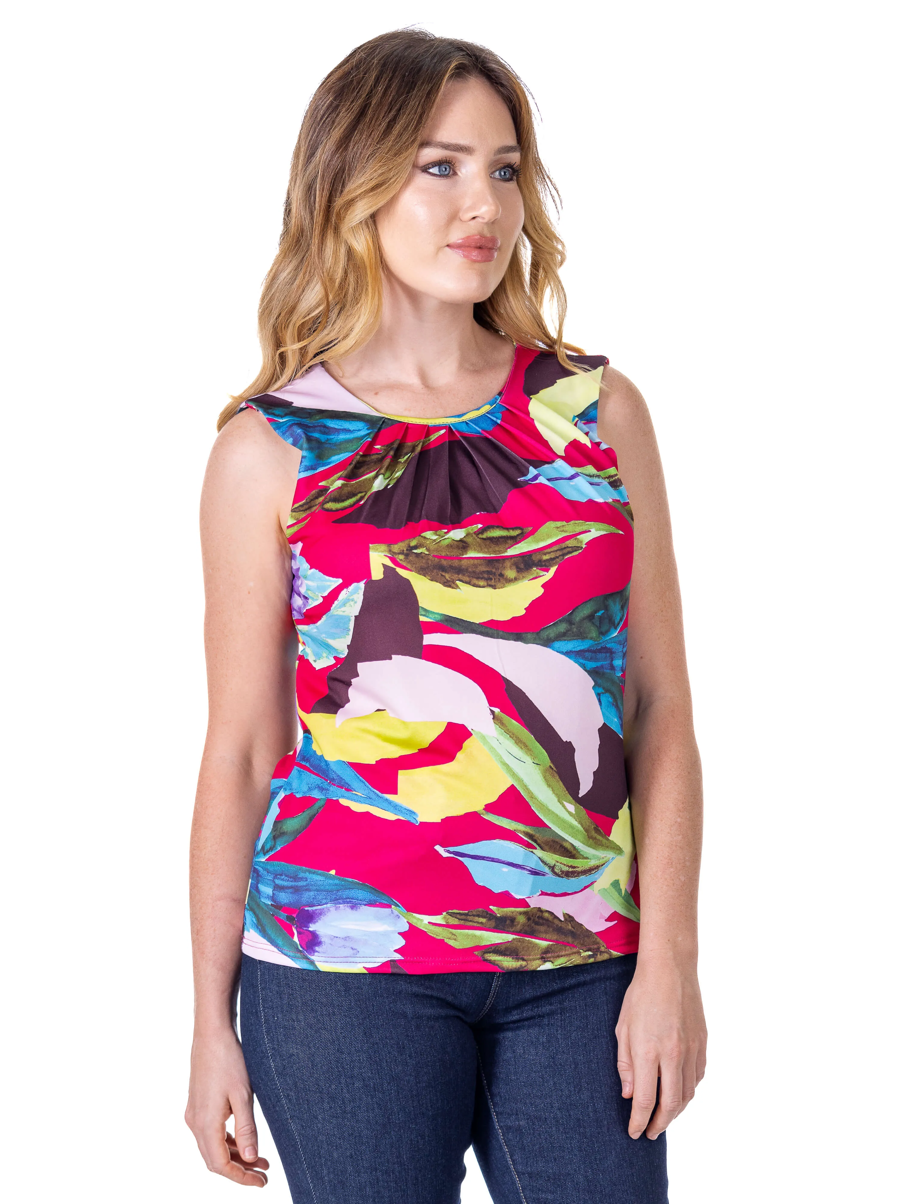 Womens Pink Pleated Crew Neckline Back Closure Sleeveless Top sold by 24/7 Comfort Apparel product image thumbnail 3