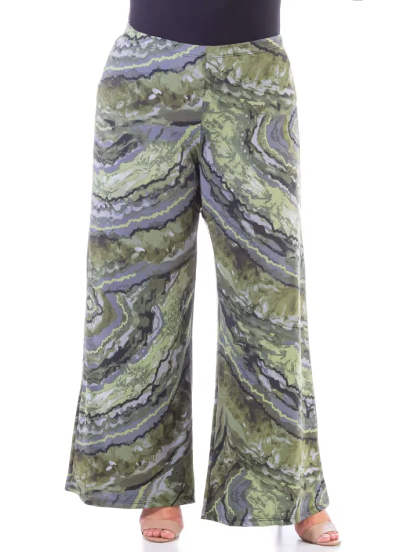 Sage Green Print Elastic Waist Plus Size Palazzo Pants sold by 24/7 Comfort Apparel