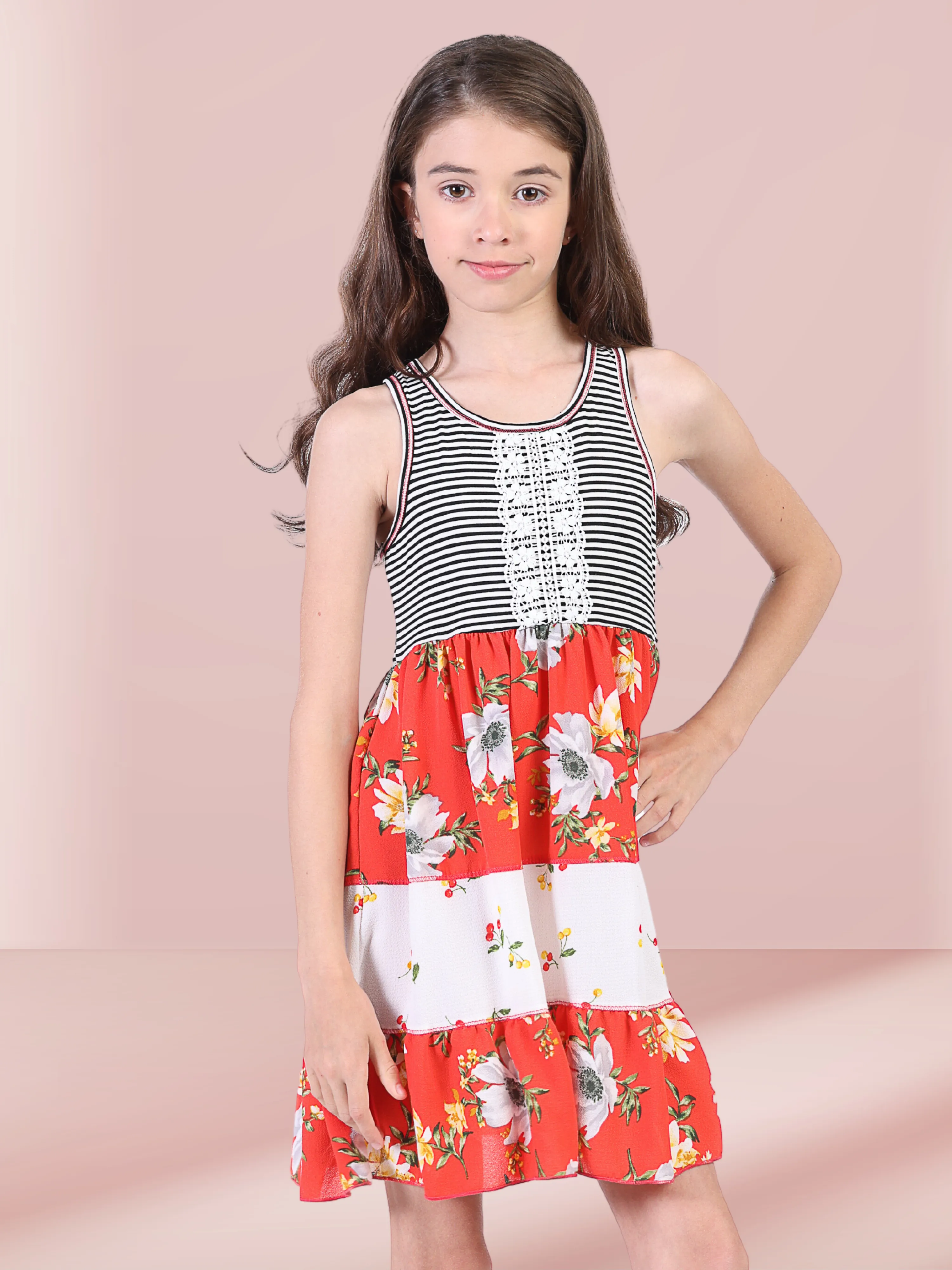 24seven Comfort Apparel Sleeveless Striped Tank Top Knee Length Girls Dress sold by 24/7 Comfort Apparel product image thumbnail 2