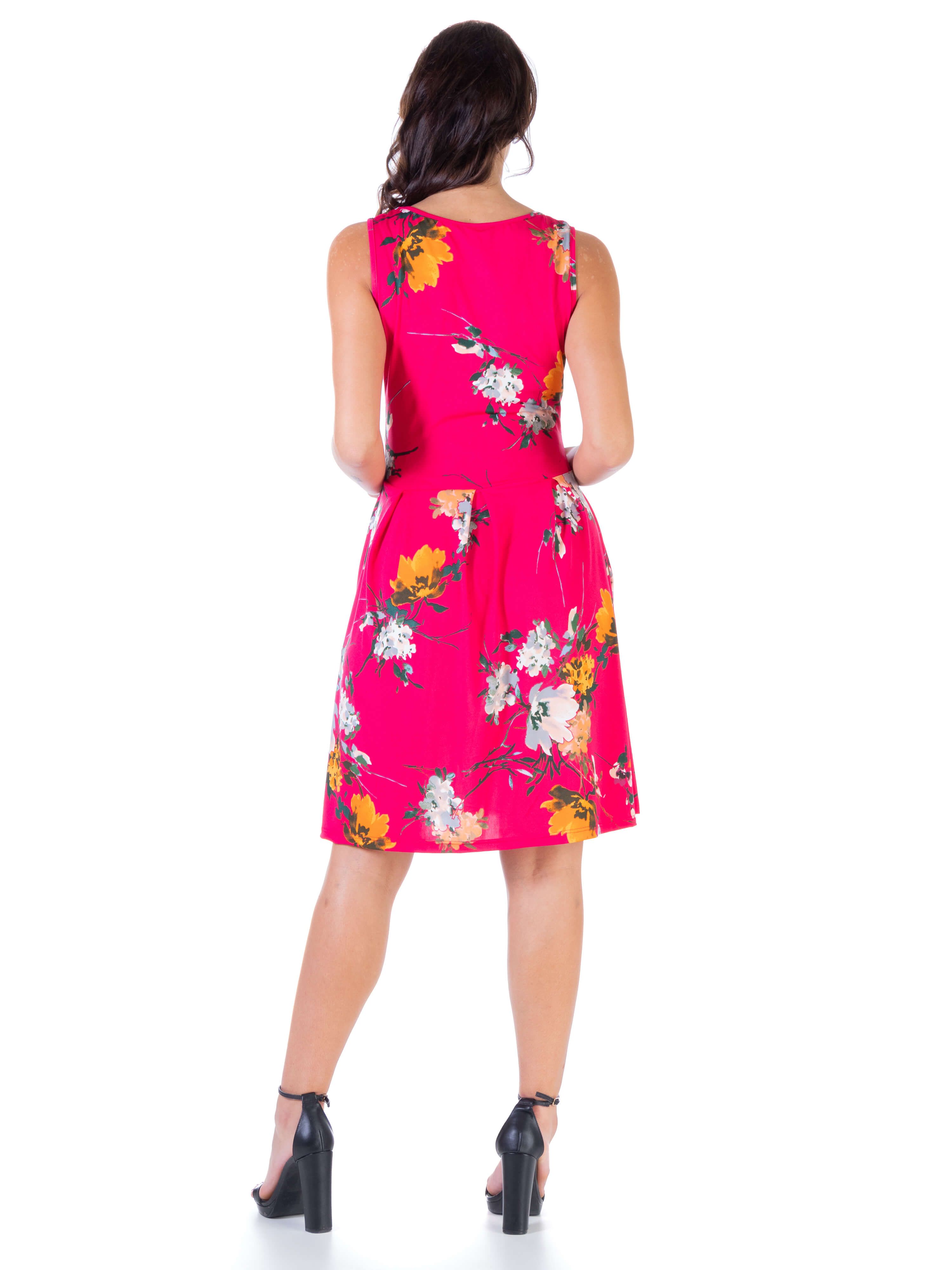 Floral Fuchsia Maternity Sleeveless Knee Length Pocket Dress sold by 24/7 Comfort Apparel product image thumbnail 3