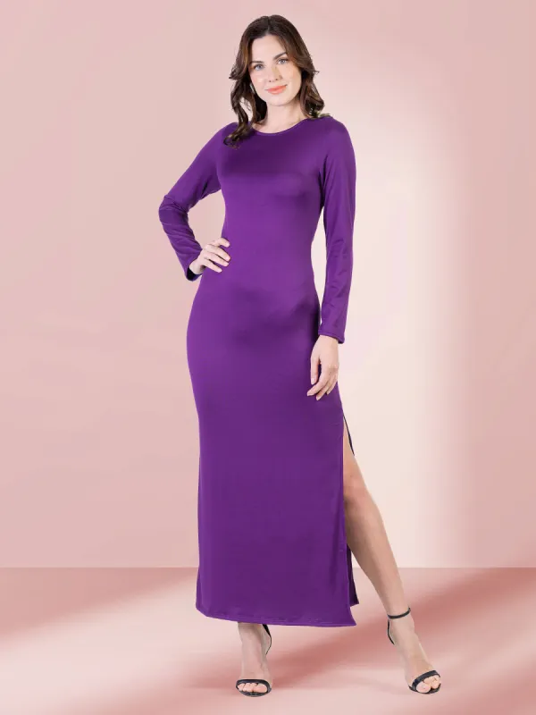 Long Sleeve Side Slit Fitted Maxi Dress sold by 24/7 Comfort Apparel