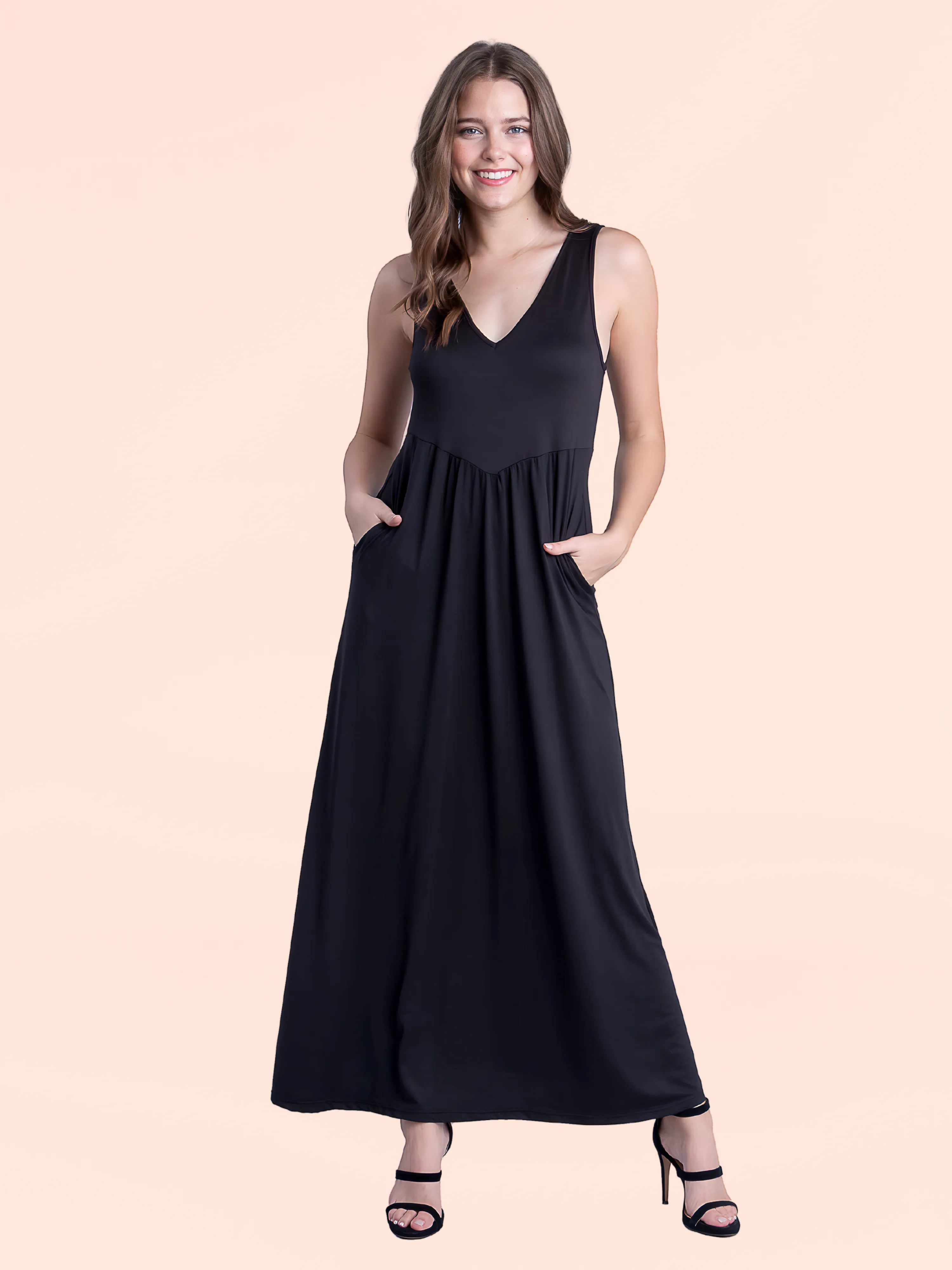 Sleeveless V Neck Maxi Dress with Pocket Detail sold by 24/7 Comfort Apparel product image thumbnail 2
