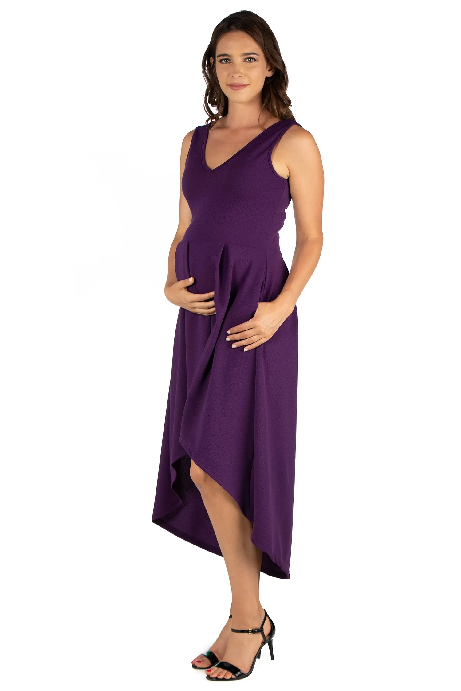 Sleeveless Fit N Flare High Low Maternity Dress sold by 24/7 Comfort Apparel product image thumbnail 2
