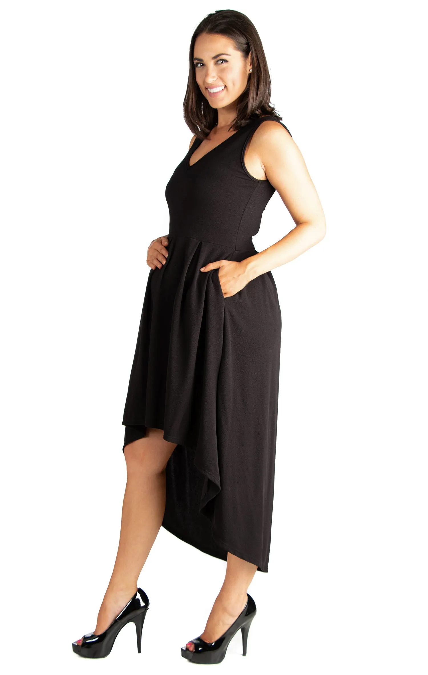 Sleeveless Fit N Flare High Low Maternity Dress sold by 24/7 Comfort Apparel product image thumbnail 3