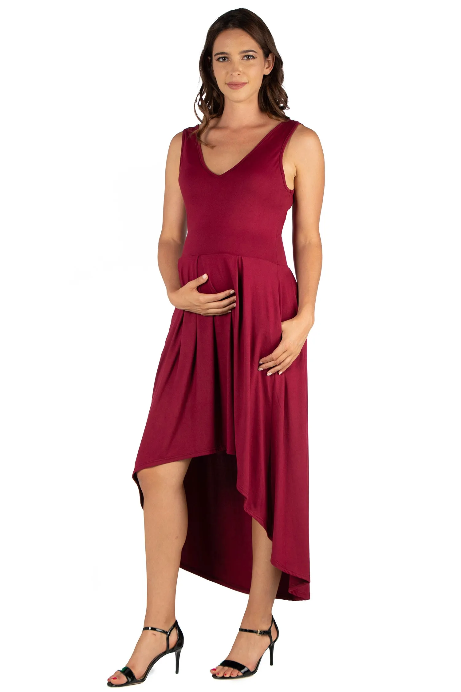 Sleeveless Fit N Flare High Low Maternity Dress sold by 24/7 Comfort Apparel