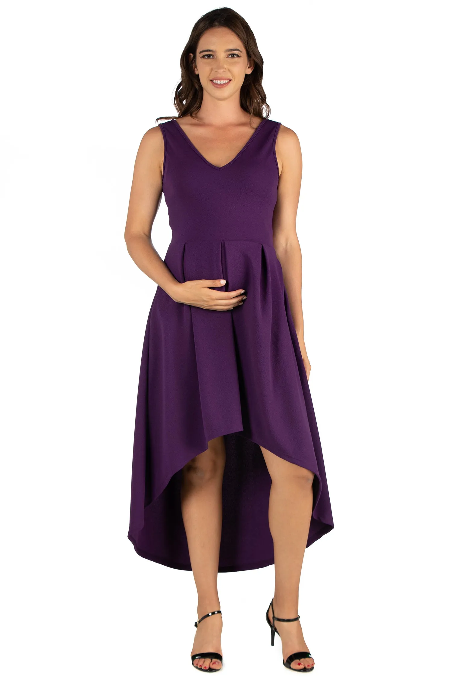 Sleeveless Fit N Flare High Low Maternity Dress sold by 24/7 Comfort Apparel product image thumbnail 4