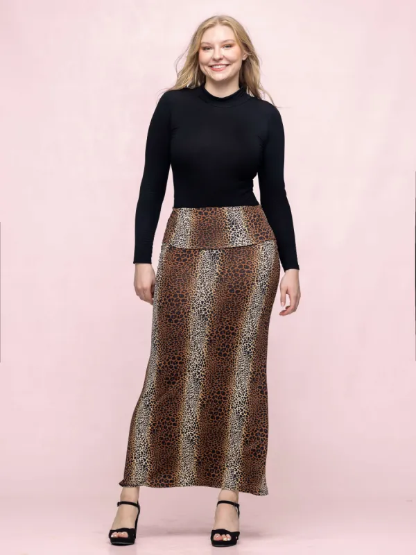 Animal Print Foldover Waist Maxi Skirt sold by 24/7 Comfort Apparel