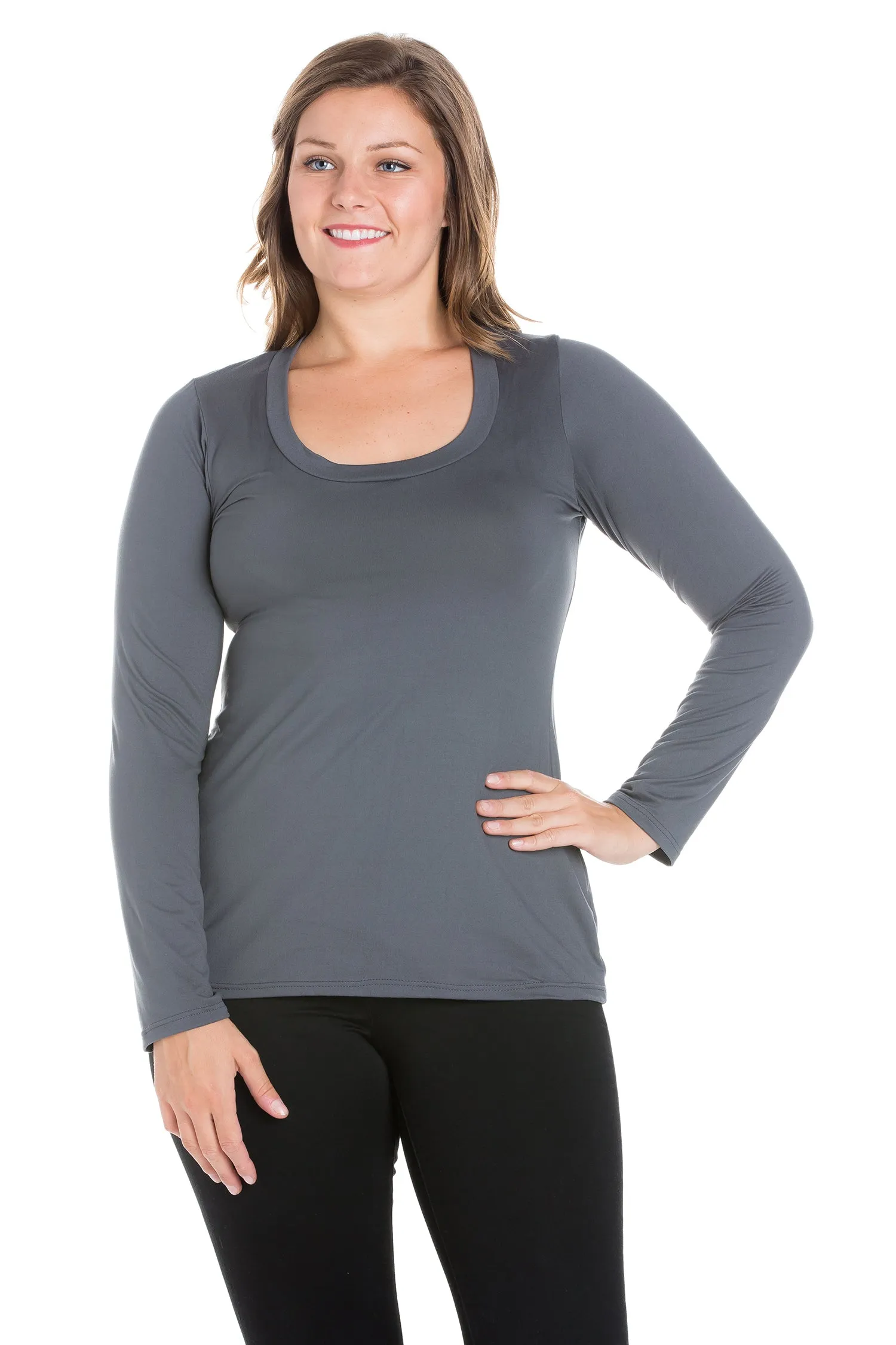 Solid Long Sleeve Scoop Neck Plus Size Womens Tee sold by 24/7 Comfort Apparel