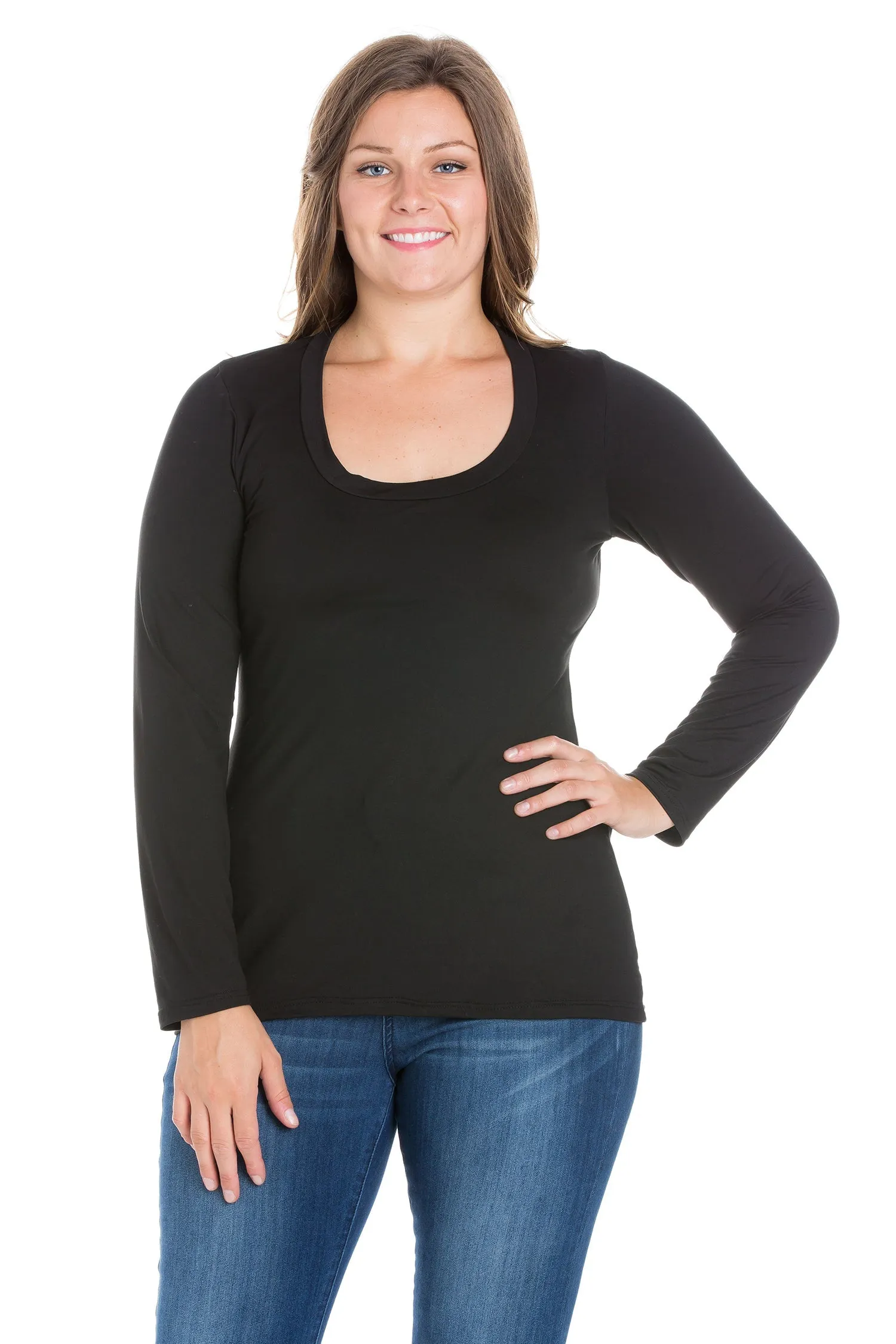 Solid Long Sleeve Scoop Neck Plus Size Womens Tee sold by 24/7 Comfort Apparel product image thumbnail 2