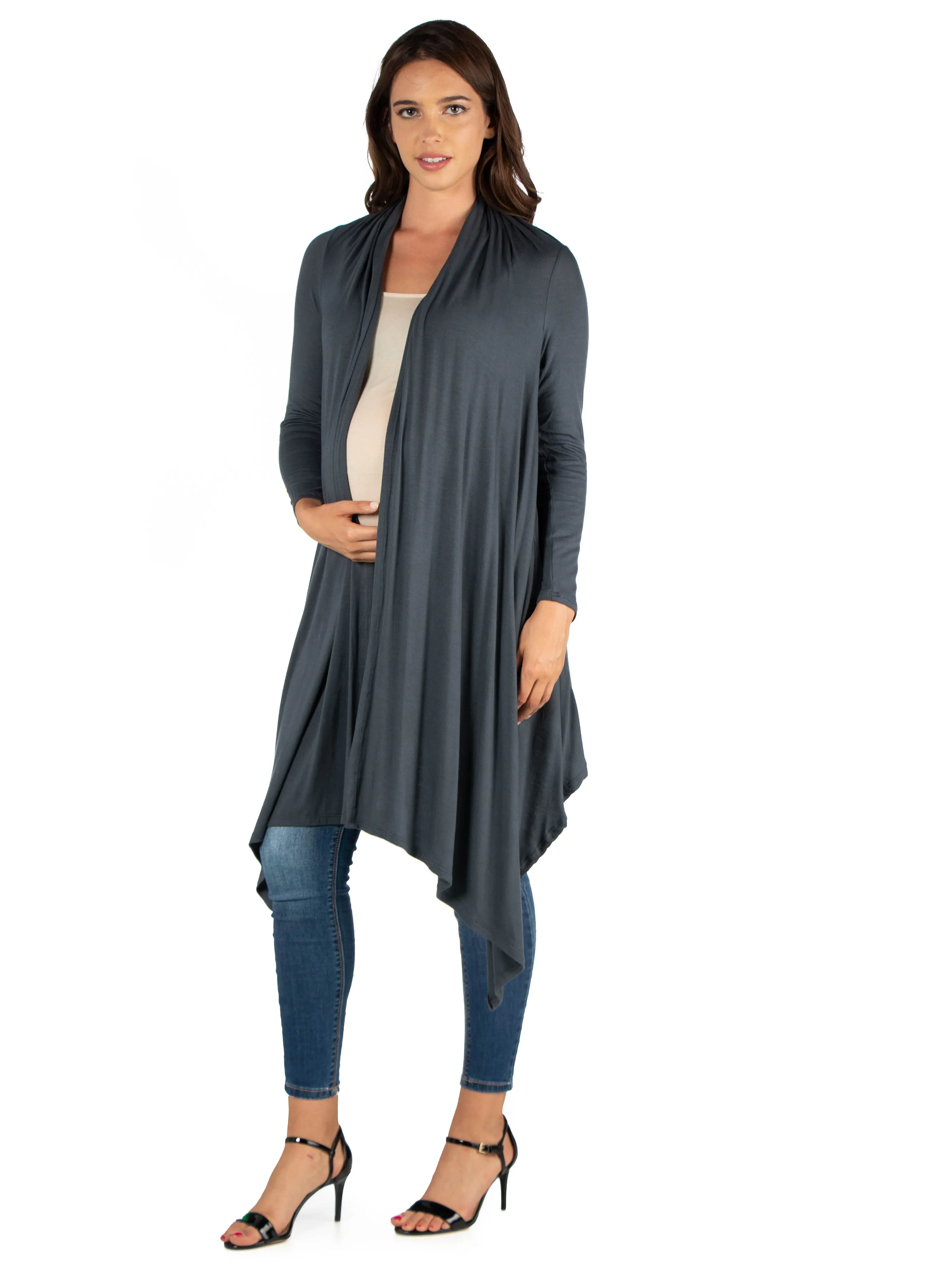 Extra Long Open Front Maternity Cardigan sold by 24/7 Comfort Apparel