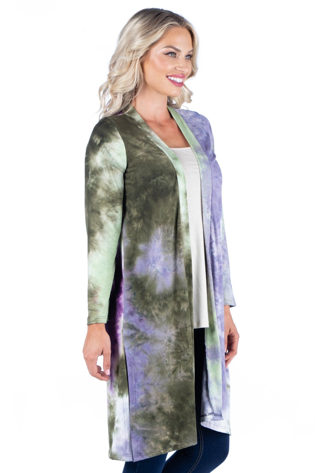 Open Front Knee Length Tie Dye Cardigan sold by 24/7 Comfort Apparel product image thumbnail 2