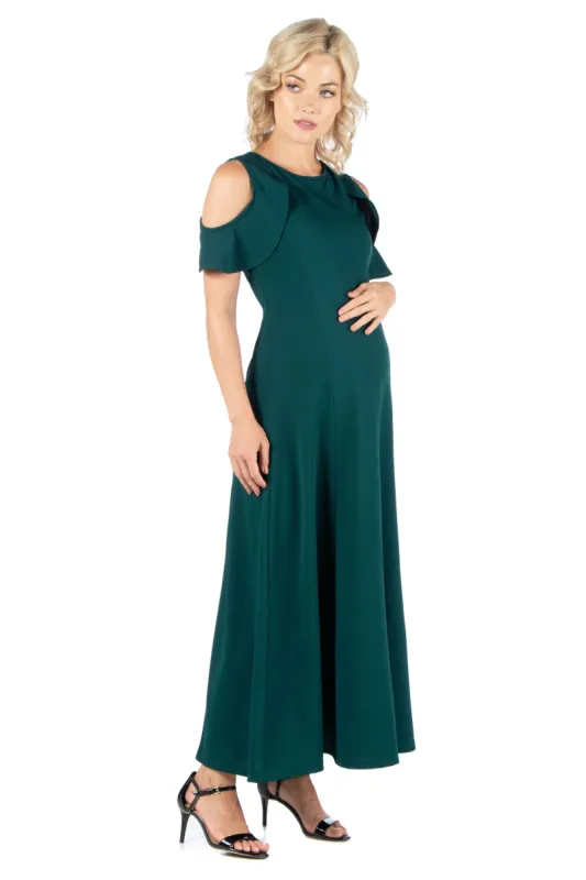 Ruffle Cold Shoulder A Line Maternity Maxi Dress sold by 24/7 Comfort Apparel